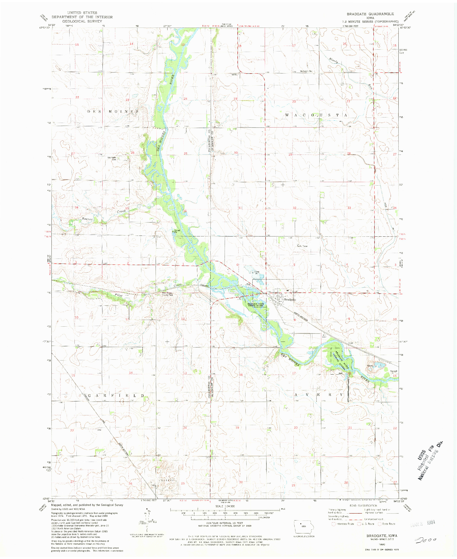 USGS 1:24000-SCALE QUADRANGLE FOR BRADGATE, IA 1980