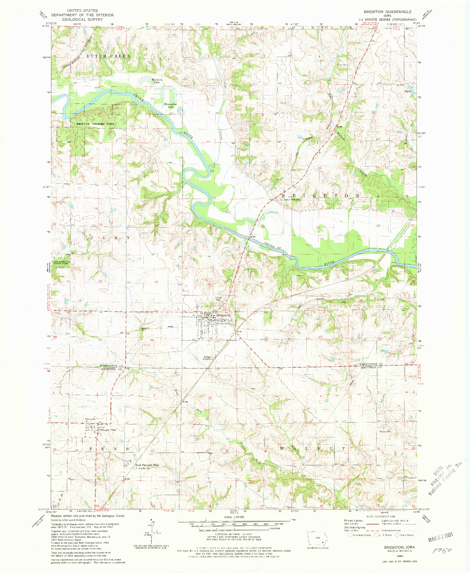 USGS 1:24000-SCALE QUADRANGLE FOR BRIGHTON, IA 1980
