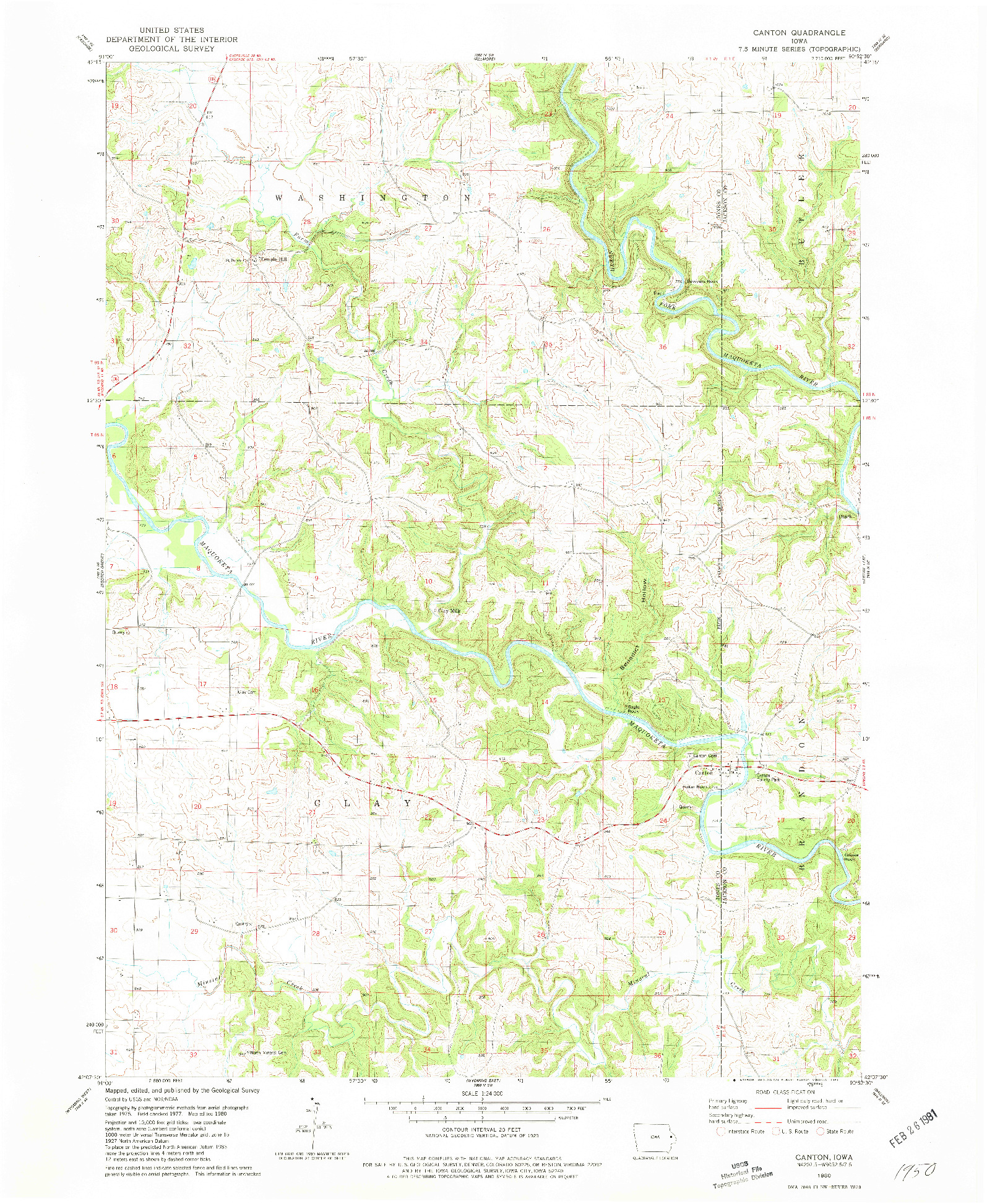 USGS 1:24000-SCALE QUADRANGLE FOR CANTON, IA 1980