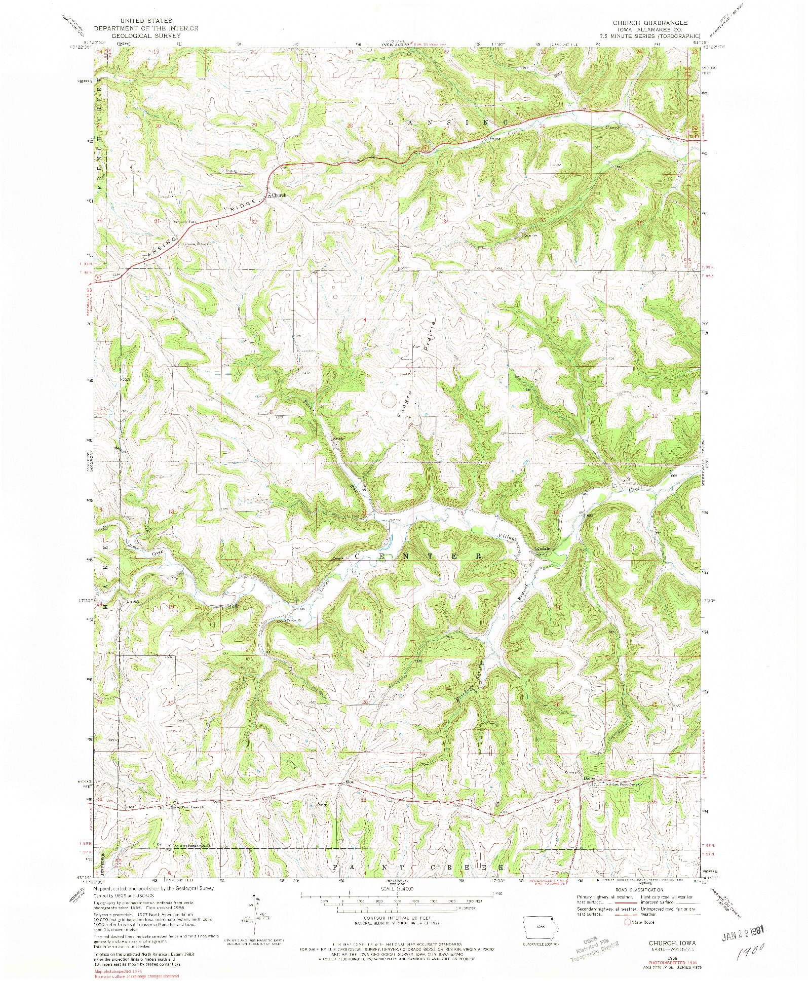 USGS 1:24000-SCALE QUADRANGLE FOR CHURCH, IA 1968