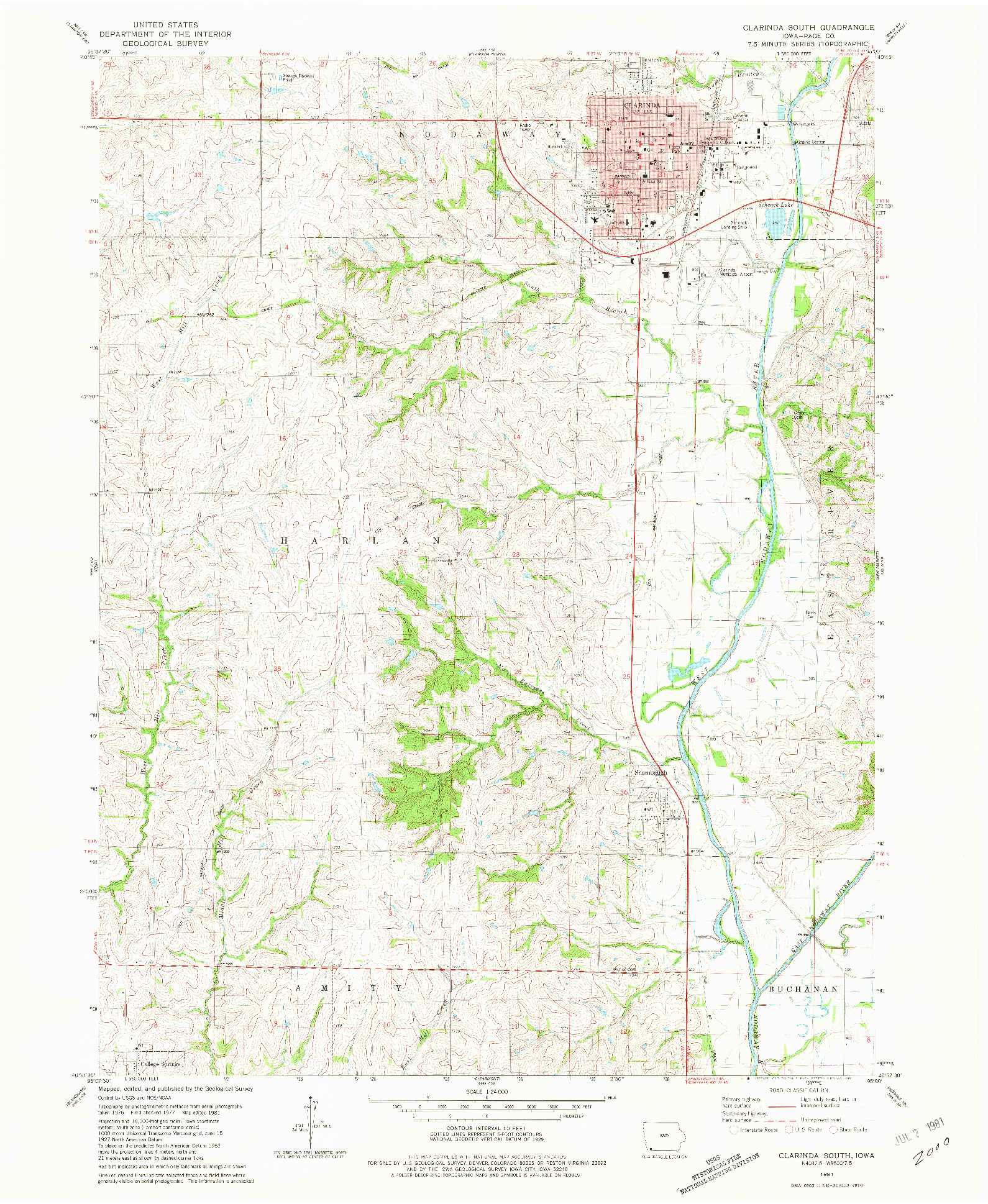 USGS 1:24000-SCALE QUADRANGLE FOR CLARINDA SOUTH, IA 1981