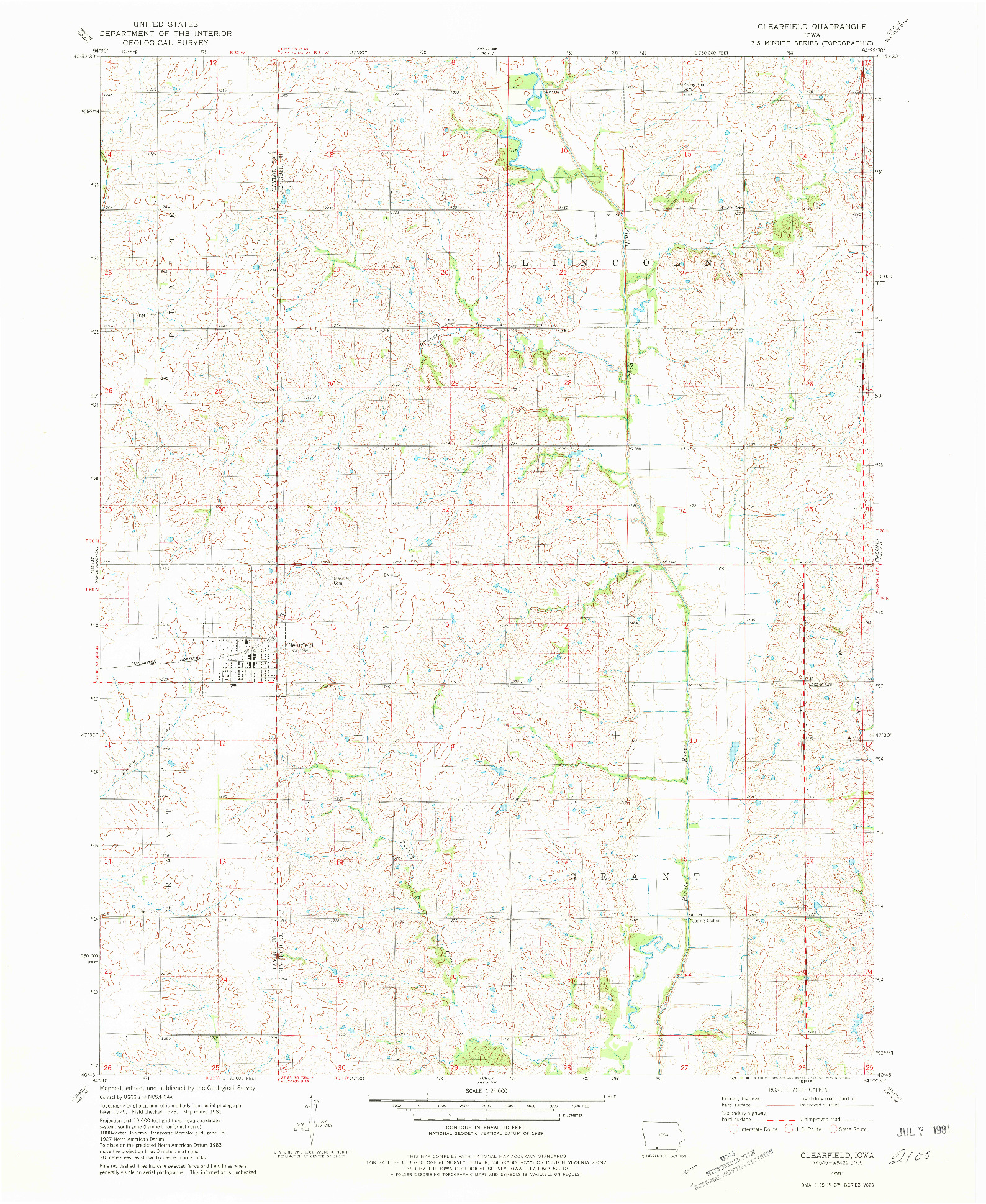 USGS 1:24000-SCALE QUADRANGLE FOR CLEARFIELD, IA 1981