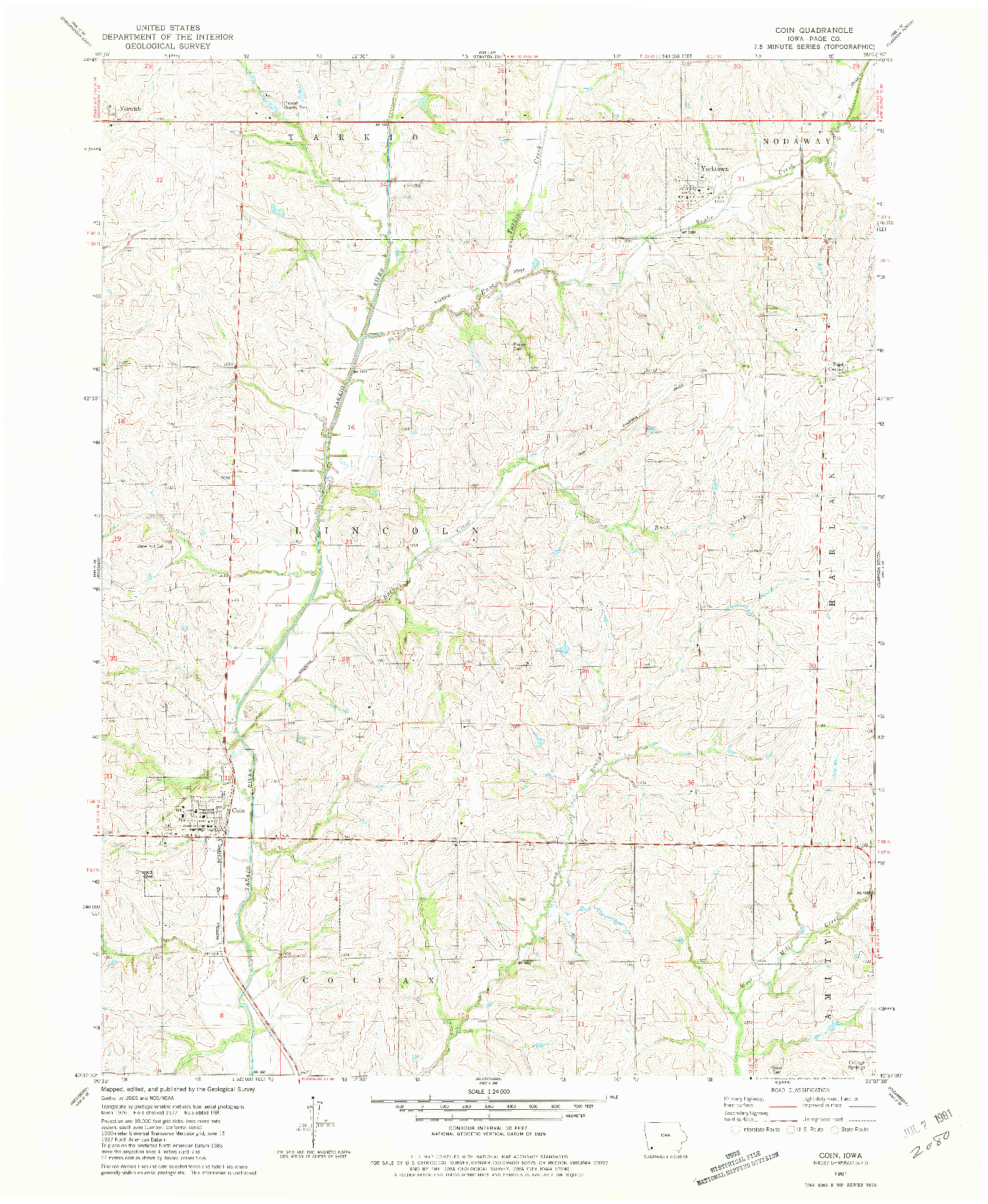 USGS 1:24000-SCALE QUADRANGLE FOR COIN, IA 1981