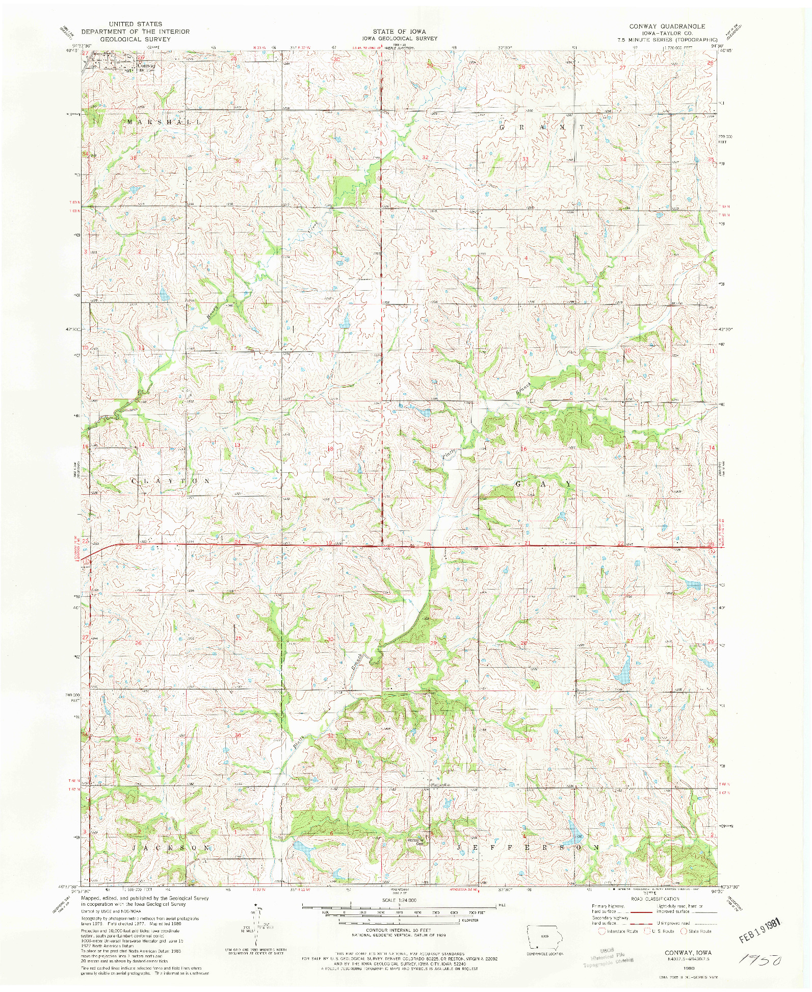 USGS 1:24000-SCALE QUADRANGLE FOR CONWAY, IA 1980