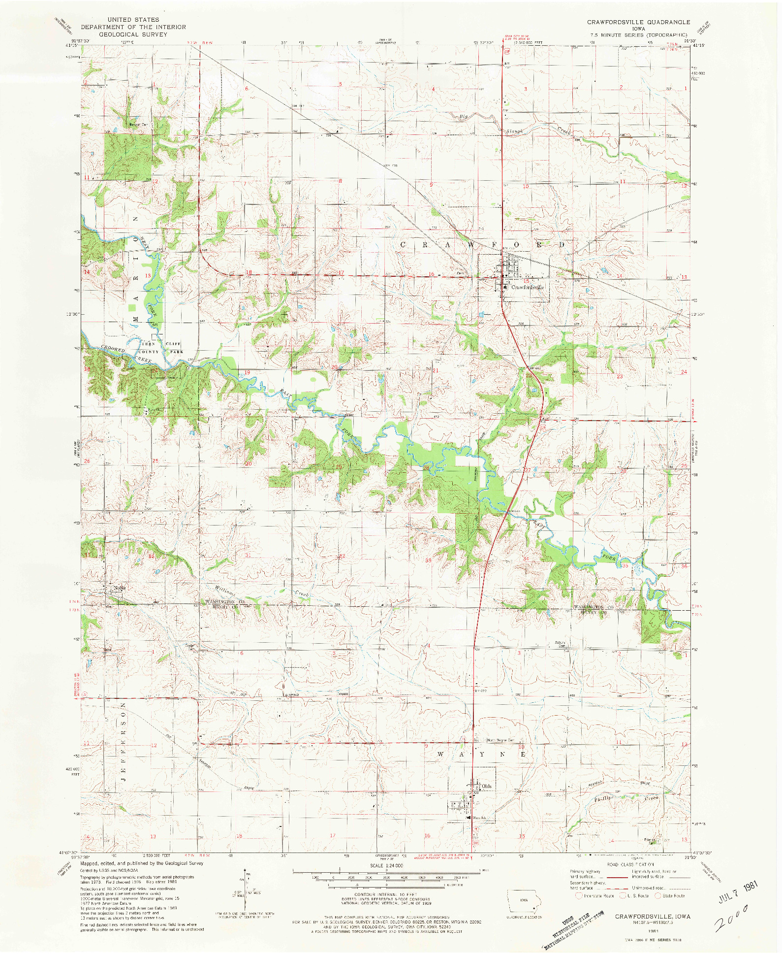 USGS 1:24000-SCALE QUADRANGLE FOR CRAWFORDSVILLE, IA 1981