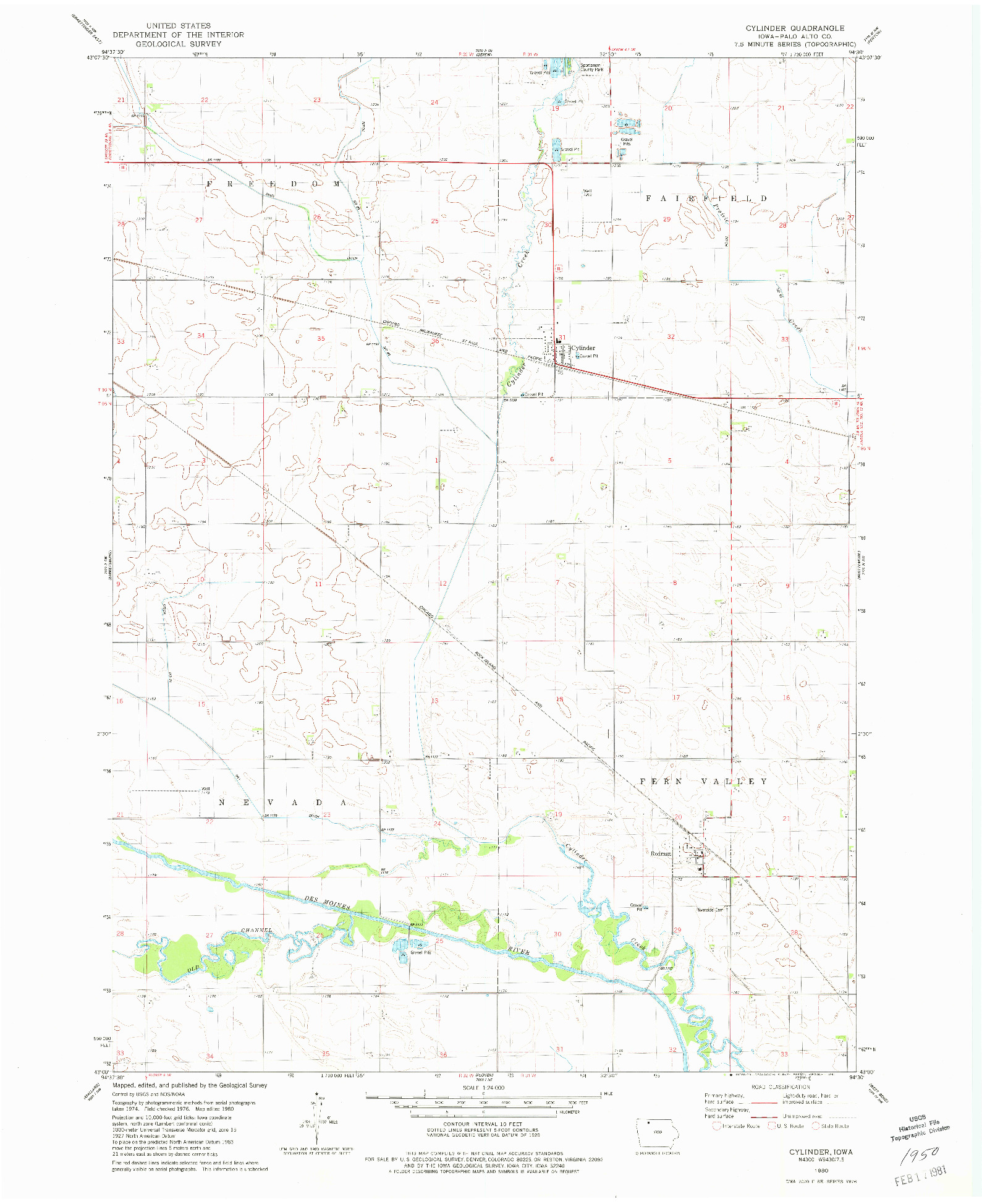 USGS 1:24000-SCALE QUADRANGLE FOR CYLINDER, IA 1980
