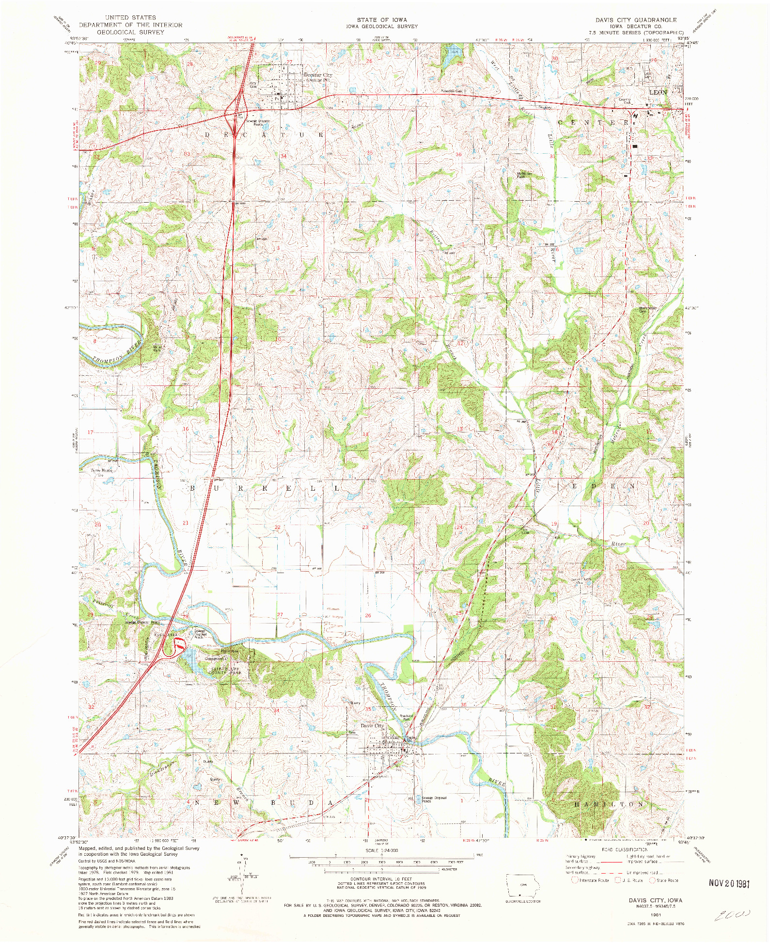 USGS 1:24000-SCALE QUADRANGLE FOR DAVIS CITY, IA 1981
