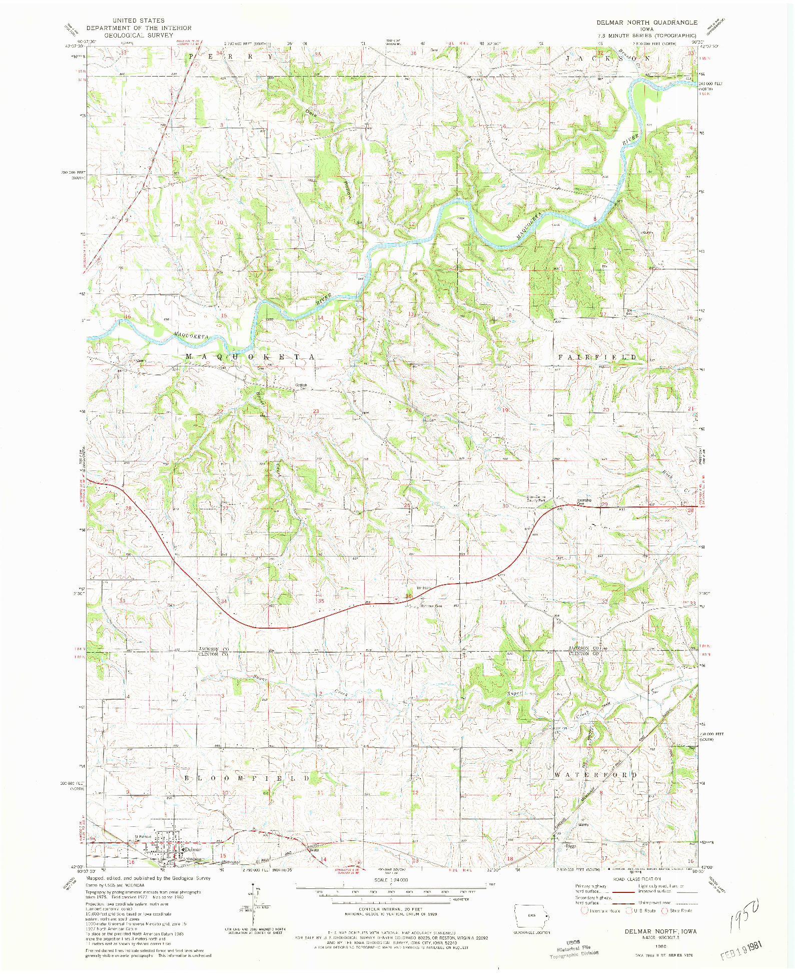 USGS 1:24000-SCALE QUADRANGLE FOR DELMAR NORTH, IA 1980