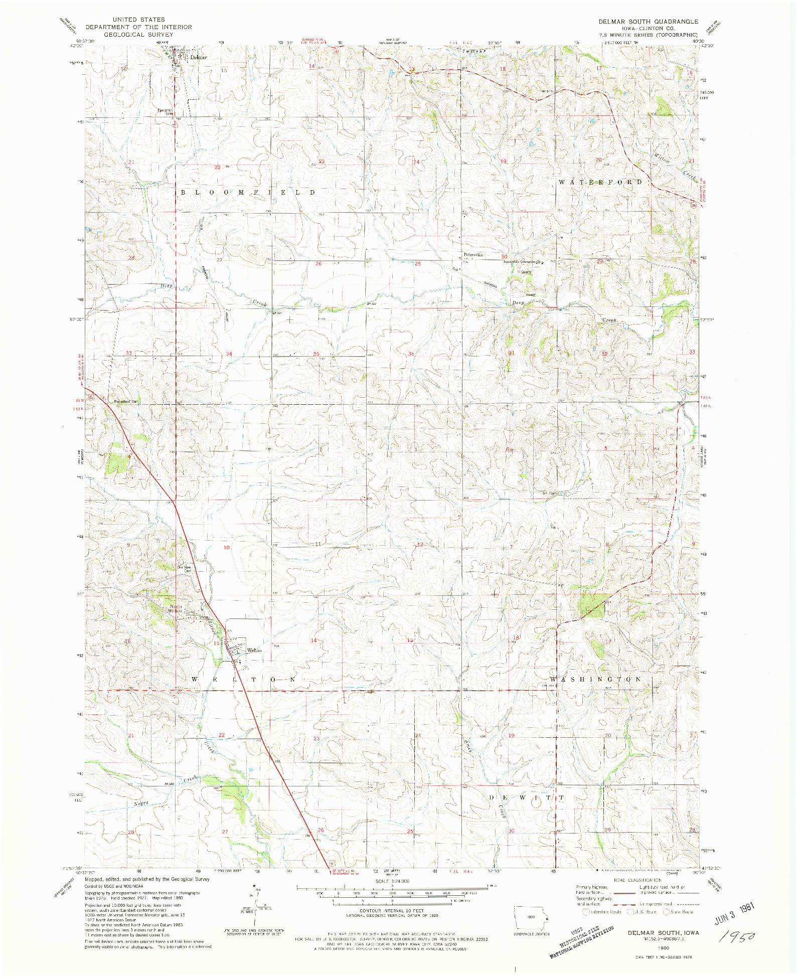 USGS 1:24000-SCALE QUADRANGLE FOR DELMAR SOUTH, IA 1980