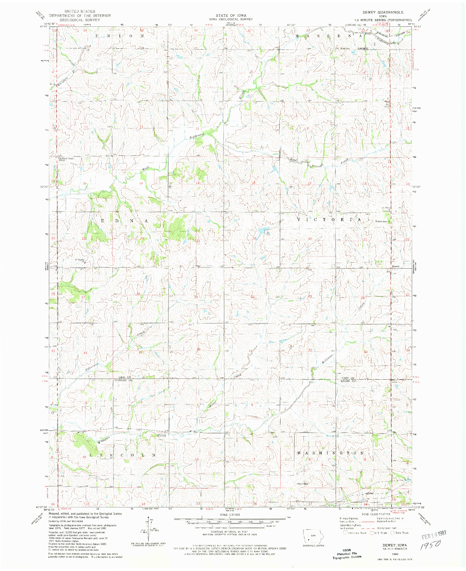 USGS 1:24000-SCALE QUADRANGLE FOR DEWEY, IA 1980