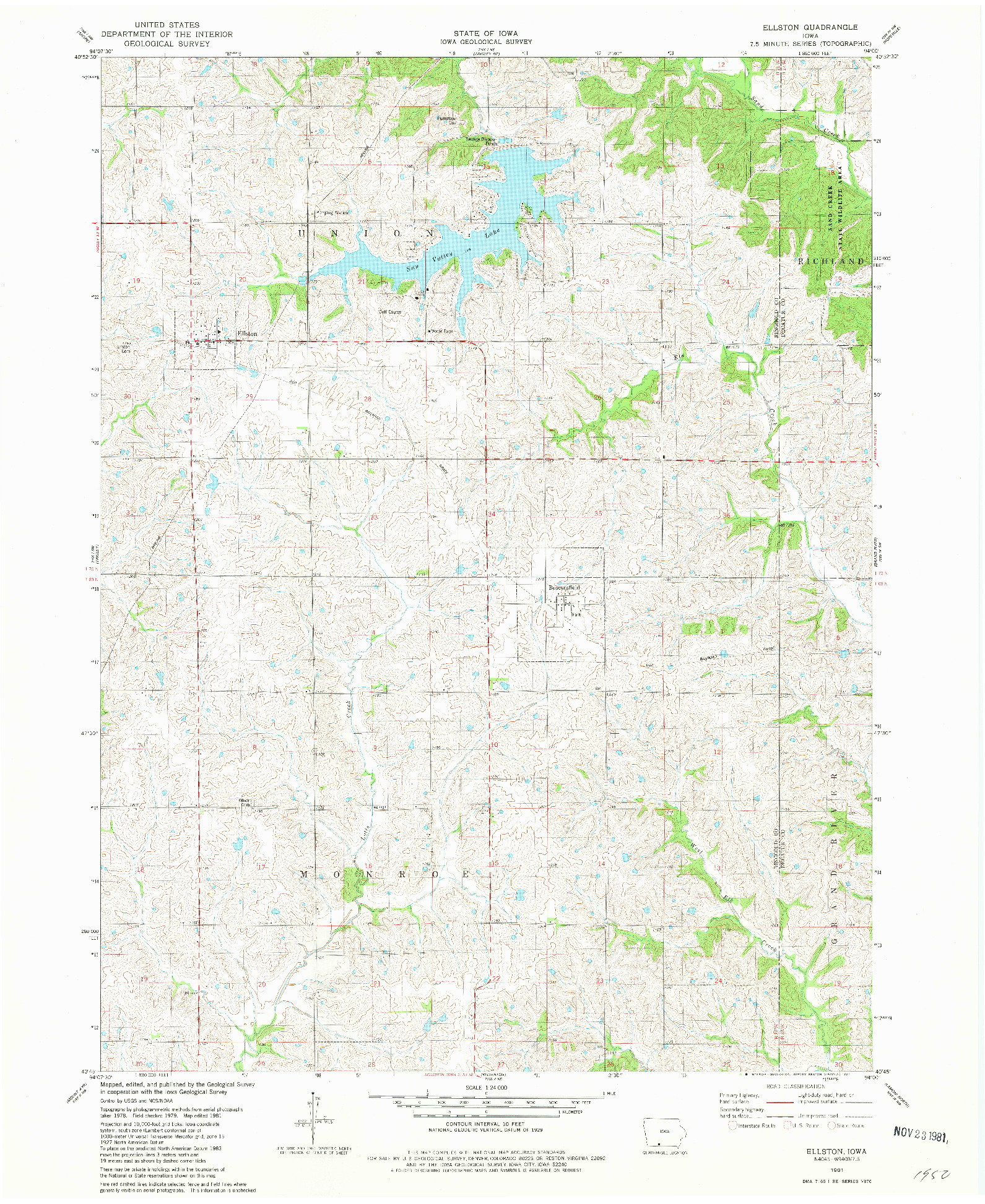 USGS 1:24000-SCALE QUADRANGLE FOR ELLSTON, IA 1981