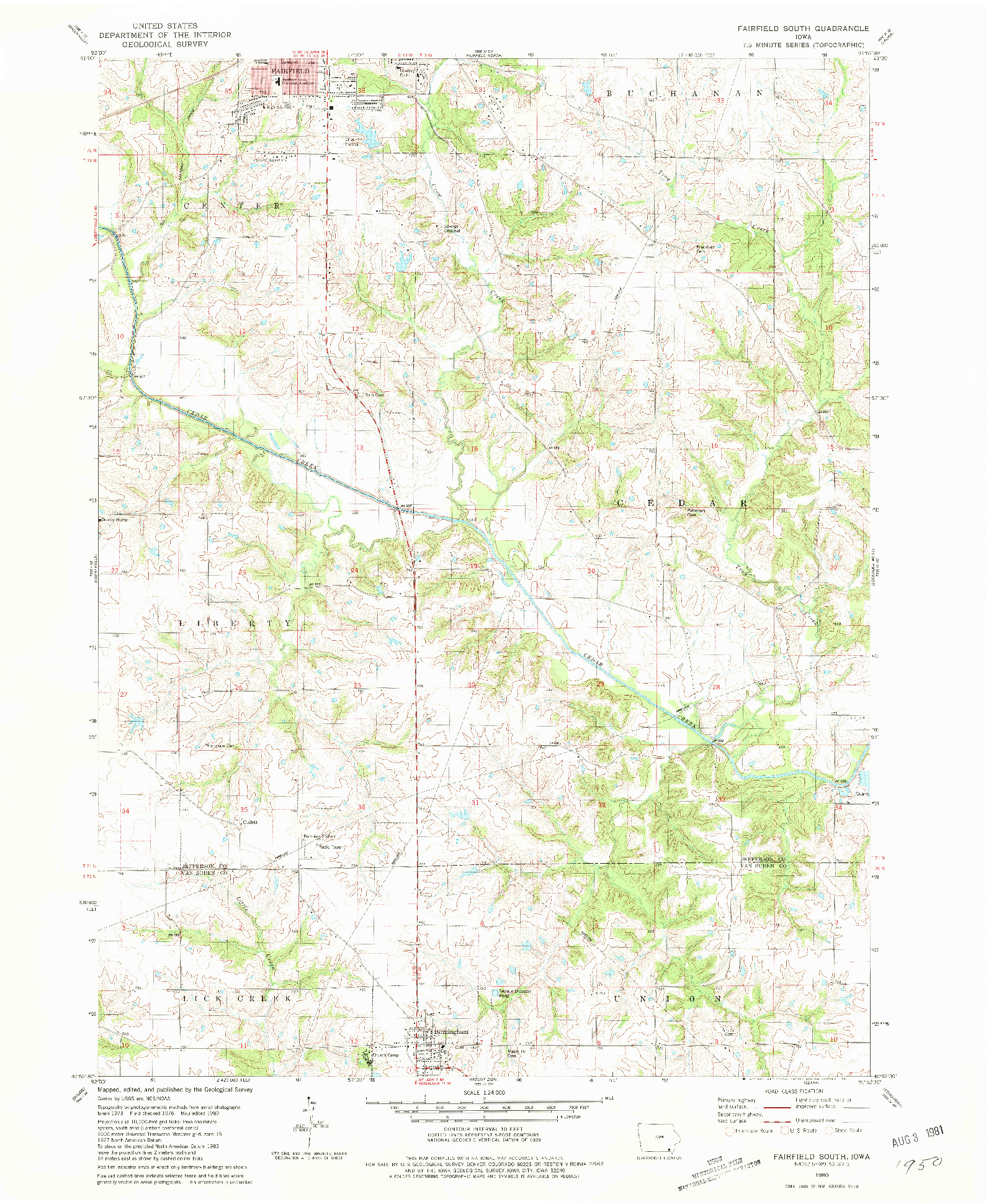 USGS 1:24000-SCALE QUADRANGLE FOR FAIRFIELD SOUTH, IA 1980