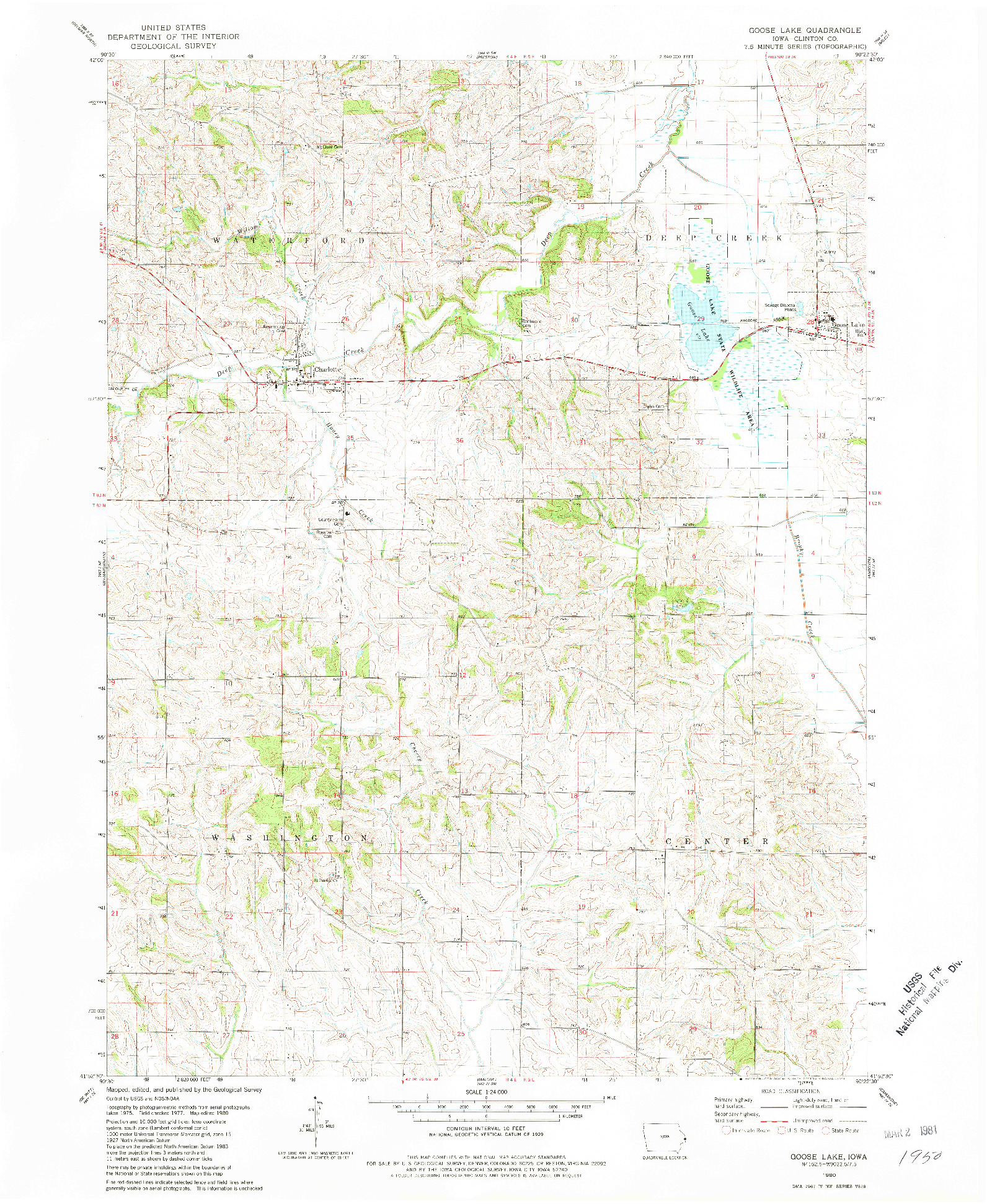 USGS 1:24000-SCALE QUADRANGLE FOR GOOSE LAKE, IA 1980