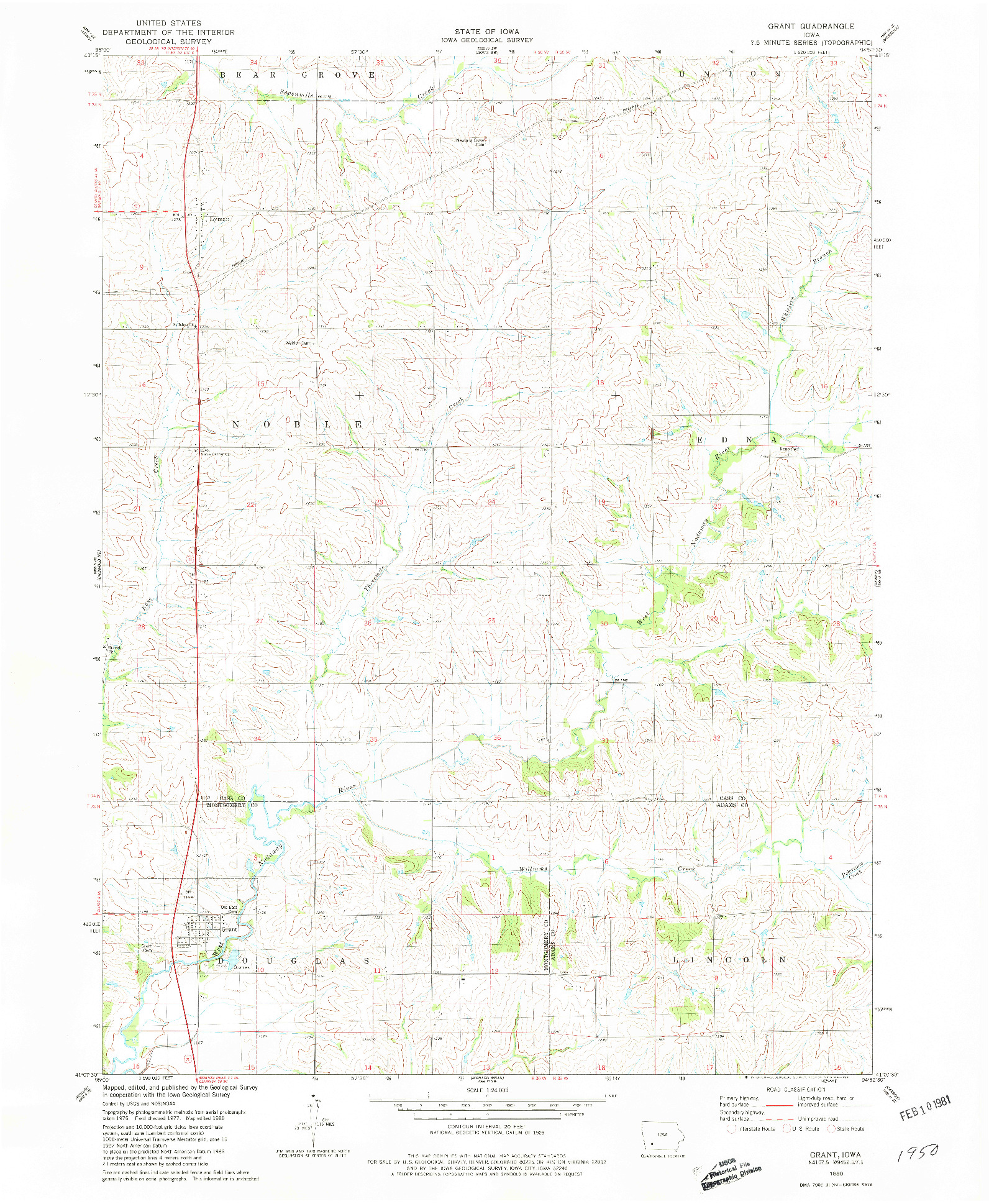 USGS 1:24000-SCALE QUADRANGLE FOR GRANT, IA 1980