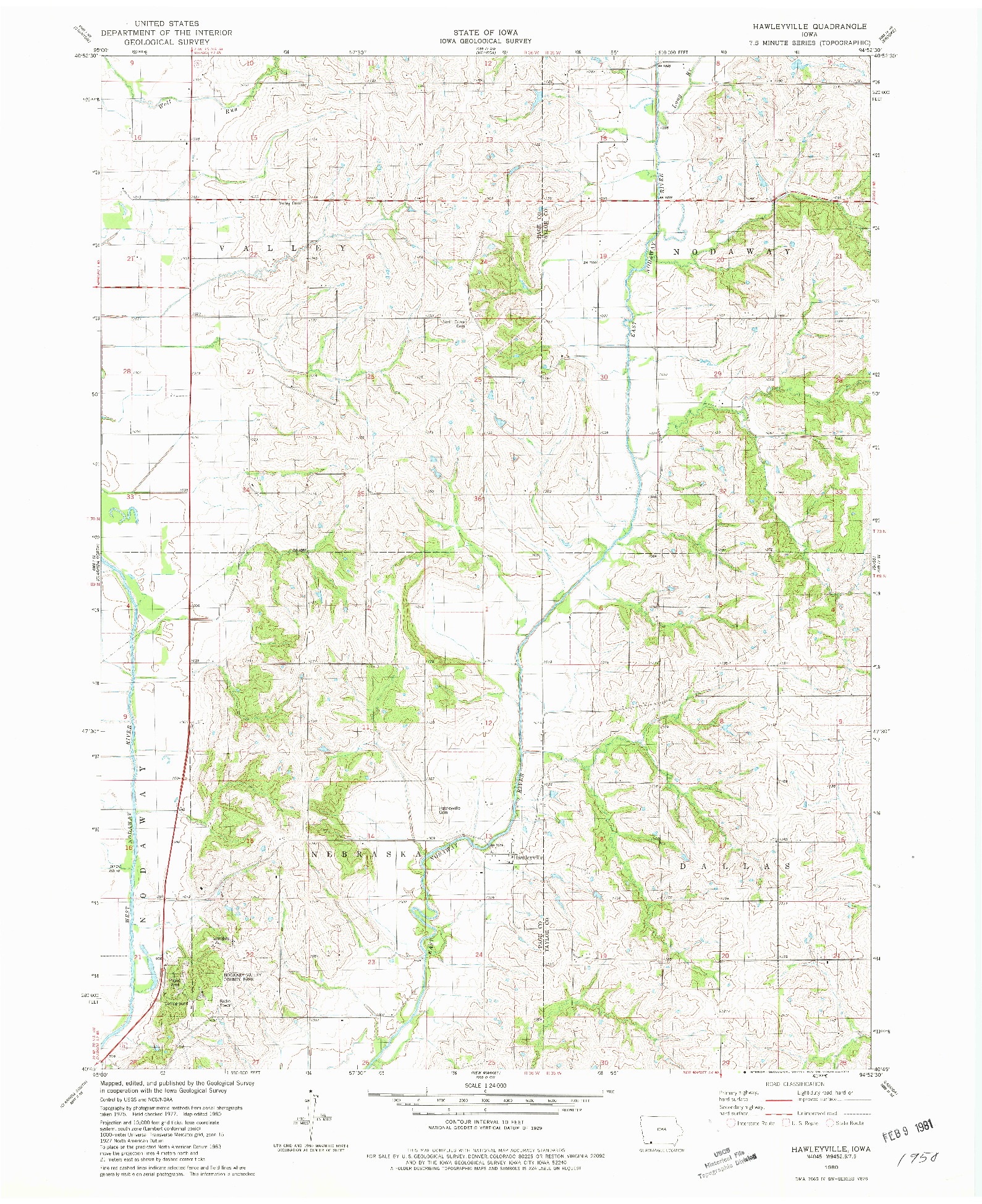 USGS 1:24000-SCALE QUADRANGLE FOR HAWLEYVILLE, IA 1980