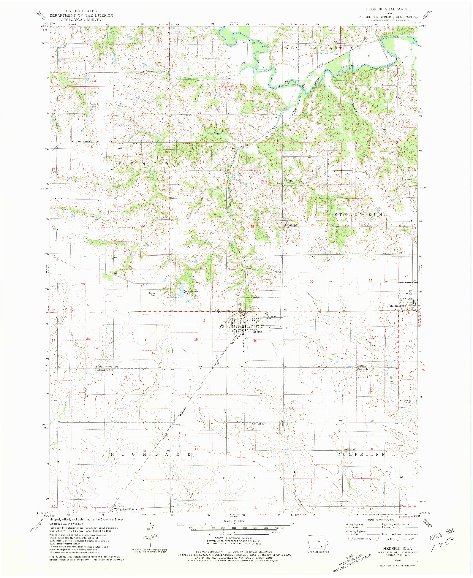 USGS 1:24000-SCALE QUADRANGLE FOR HEDRICK, IA 1980