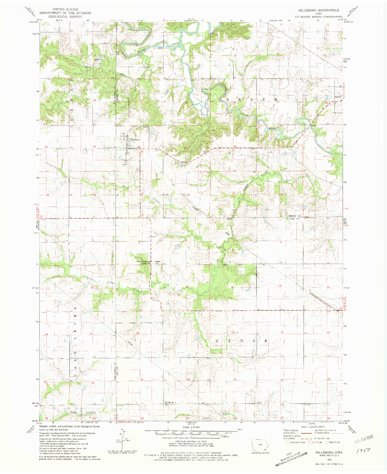 USGS 1:24000-SCALE QUADRANGLE FOR HILLSBORO, IA 1981
