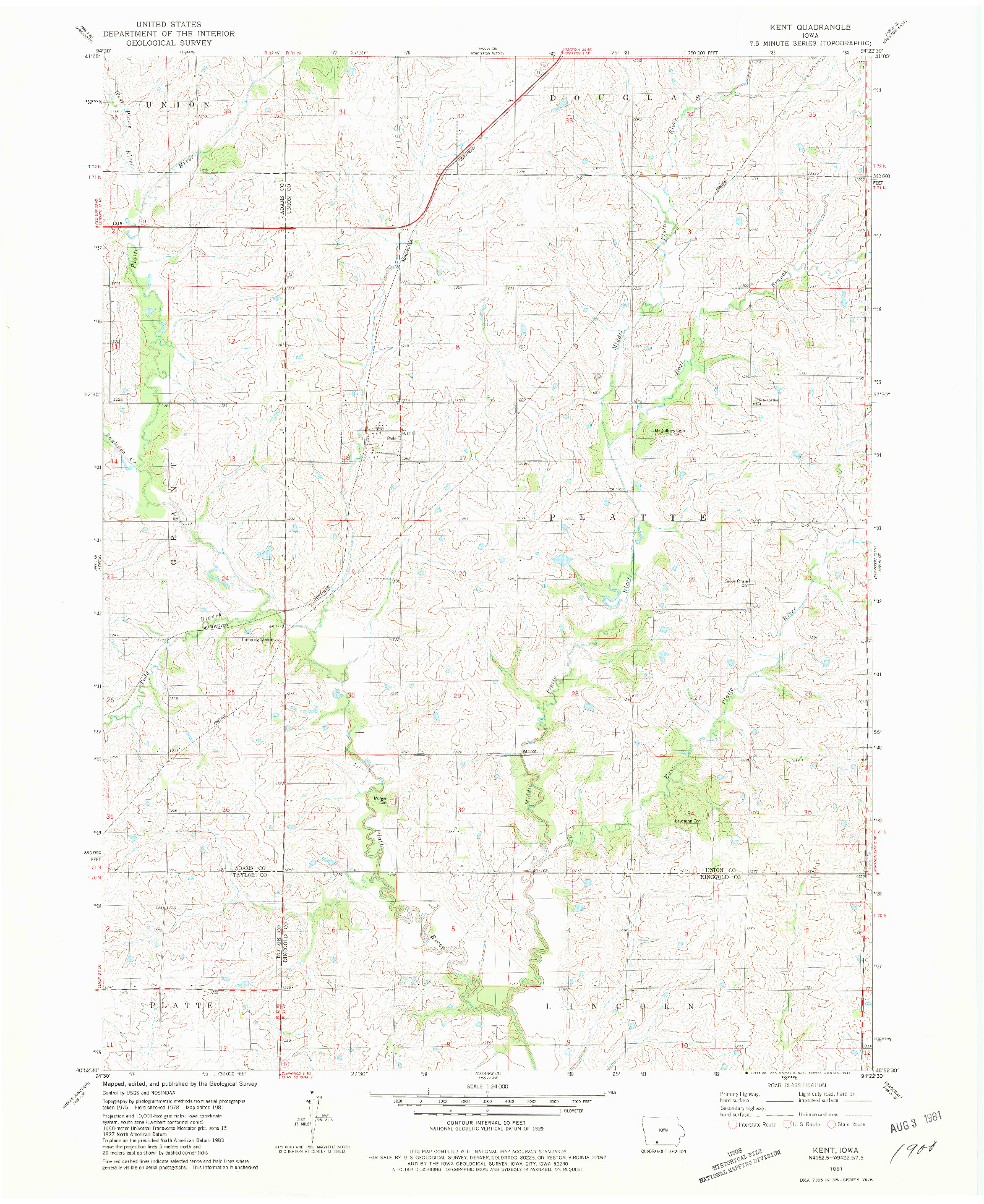 USGS 1:24000-SCALE QUADRANGLE FOR KENT, IA 1981