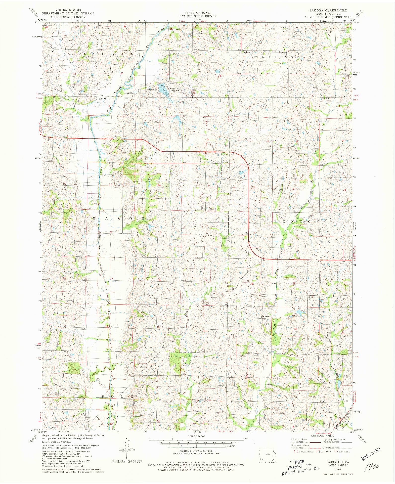 USGS 1:24000-SCALE QUADRANGLE FOR LADOGA, IA 1980