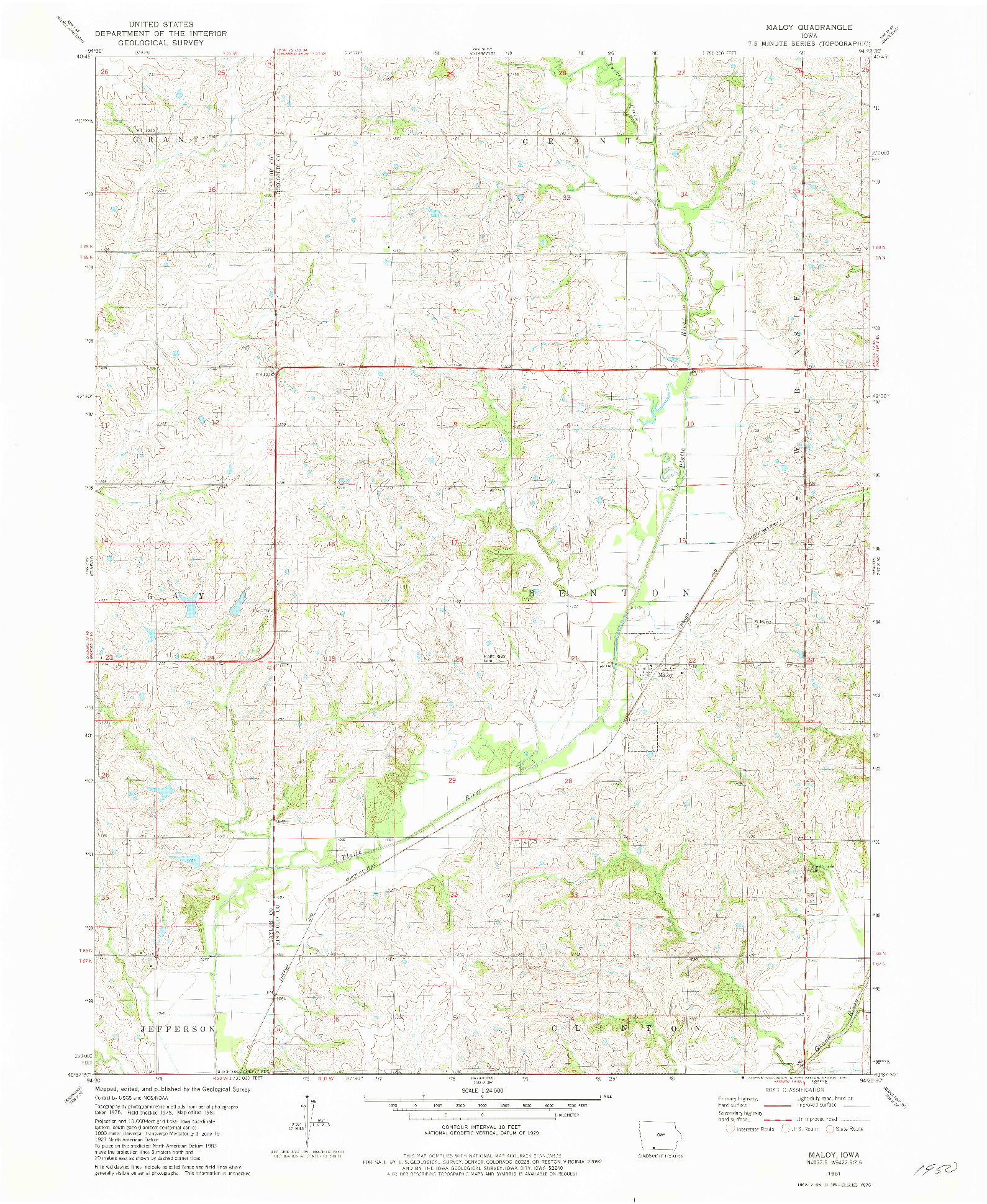 USGS 1:24000-SCALE QUADRANGLE FOR MALOY, IA 1981