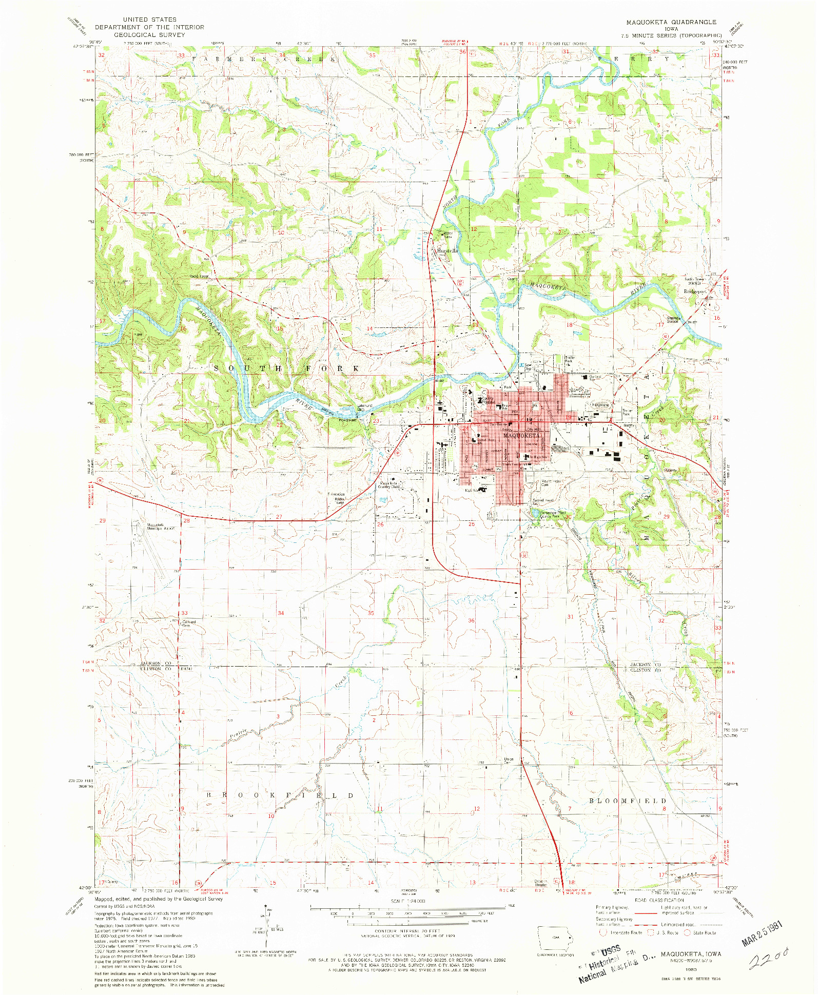 USGS 1:24000-SCALE QUADRANGLE FOR MAQUOKETA, IA 1980