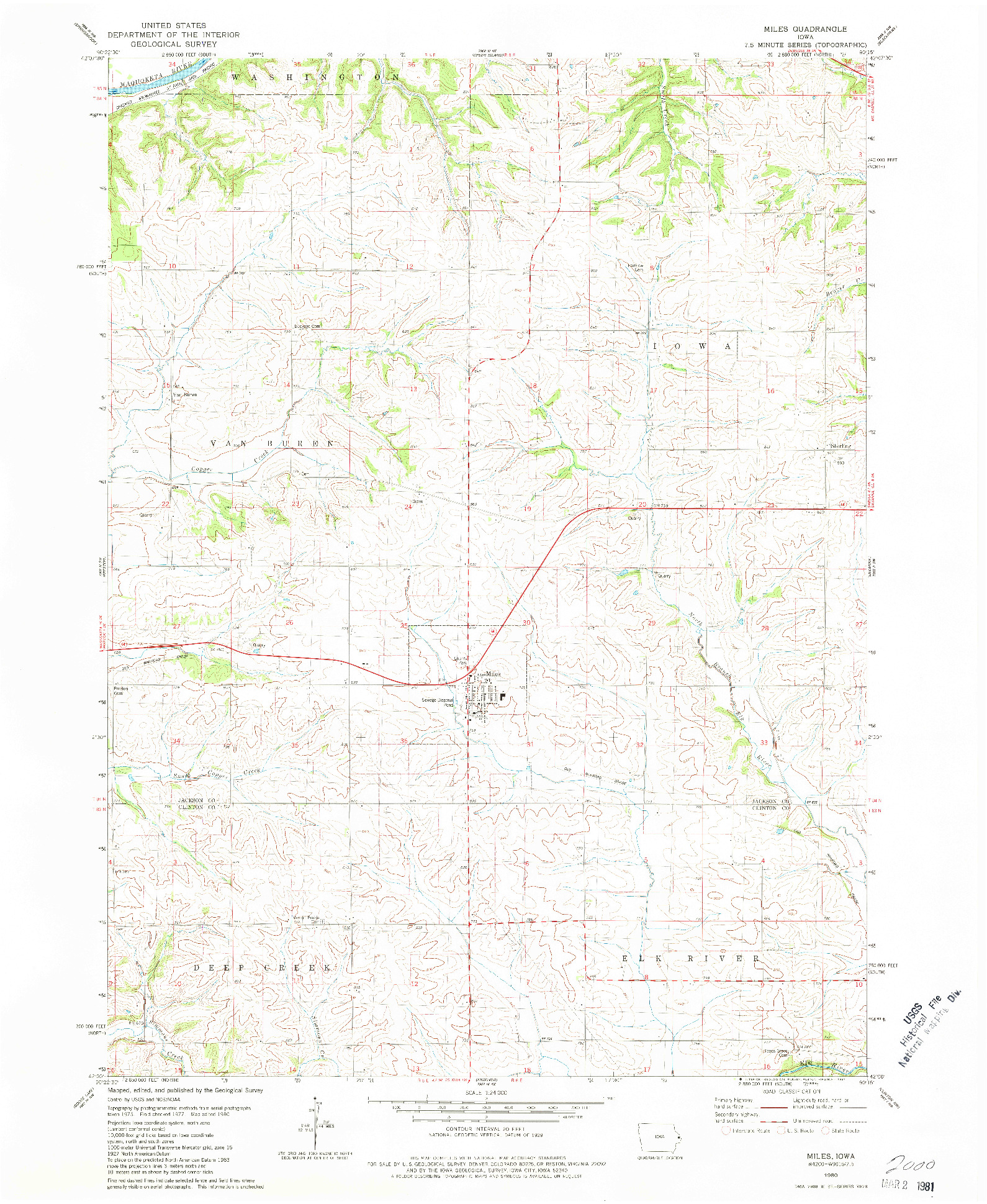 USGS 1:24000-SCALE QUADRANGLE FOR MILES, IA 1980