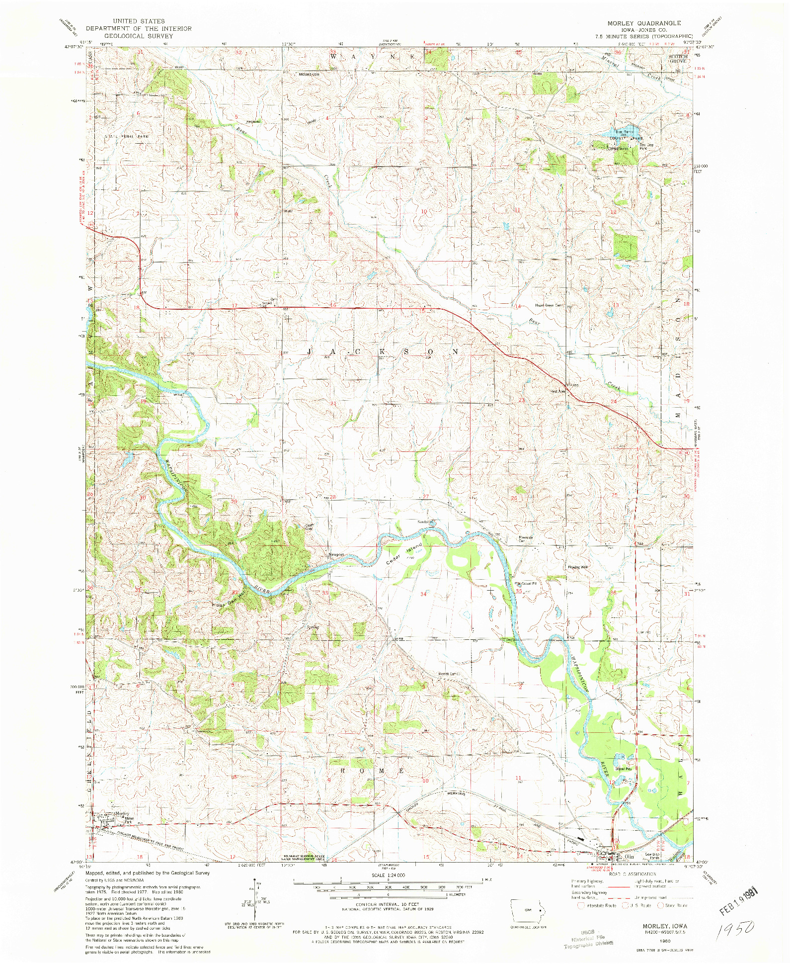 USGS 1:24000-SCALE QUADRANGLE FOR MORLEY, IA 1980