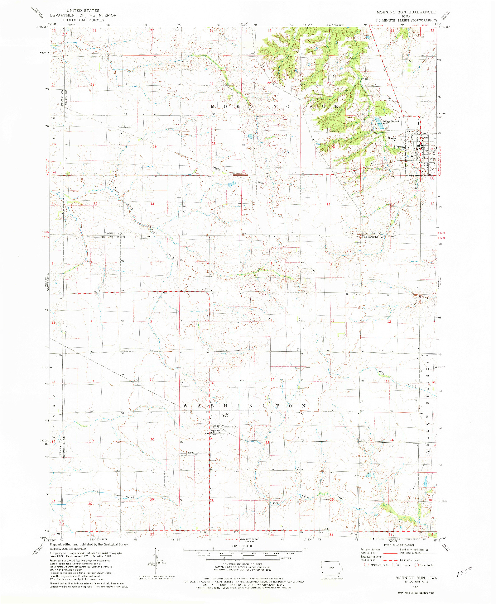 USGS 1:24000-SCALE QUADRANGLE FOR MORNING SUN, IA 1981