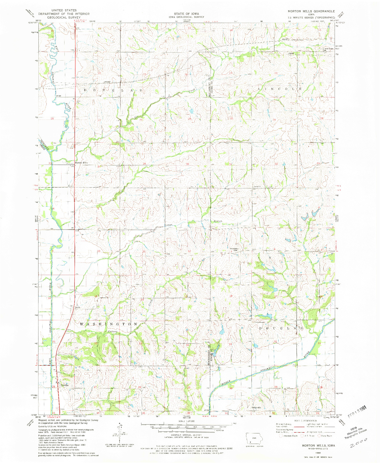 USGS 1:24000-SCALE QUADRANGLE FOR MORTON MILLS, IA 1980