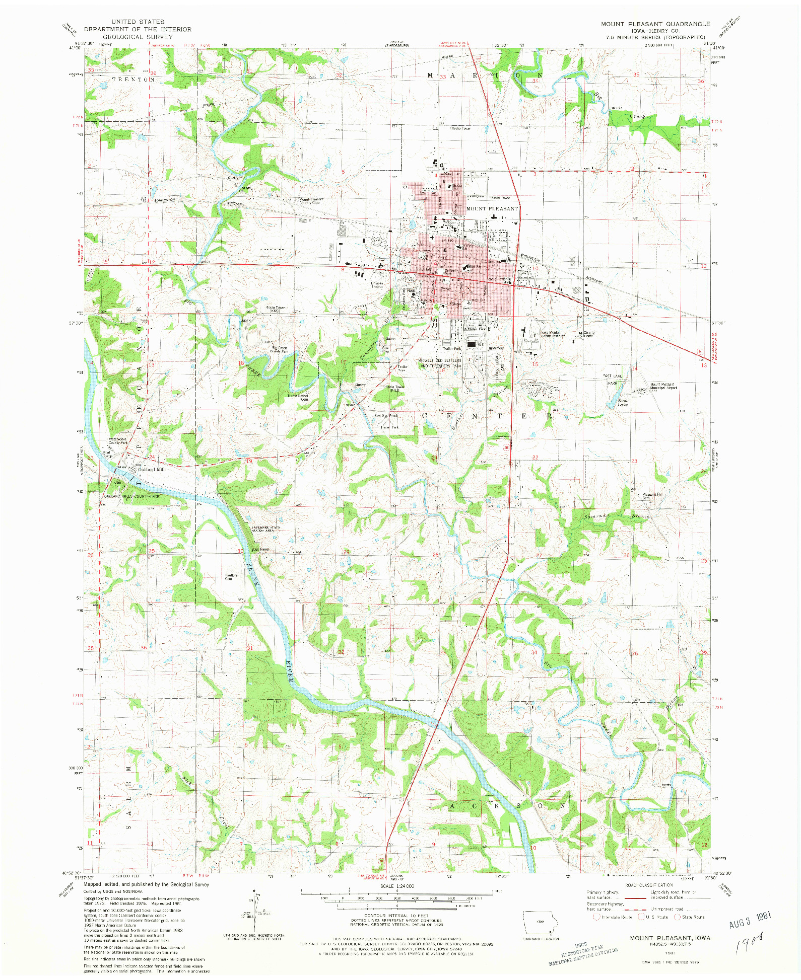 USGS 1:24000-SCALE QUADRANGLE FOR MOUNT PLEASANT, IA 1981