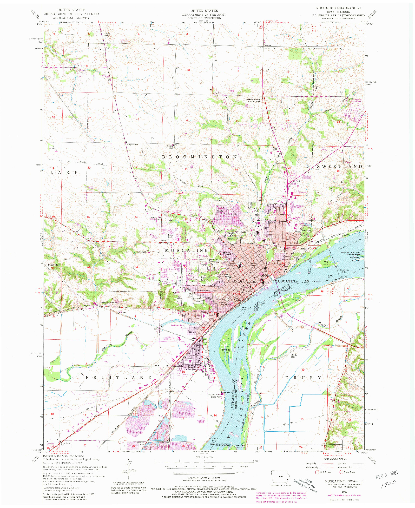 USGS 1:24000-SCALE QUADRANGLE FOR MUSCATINE, IA 1953