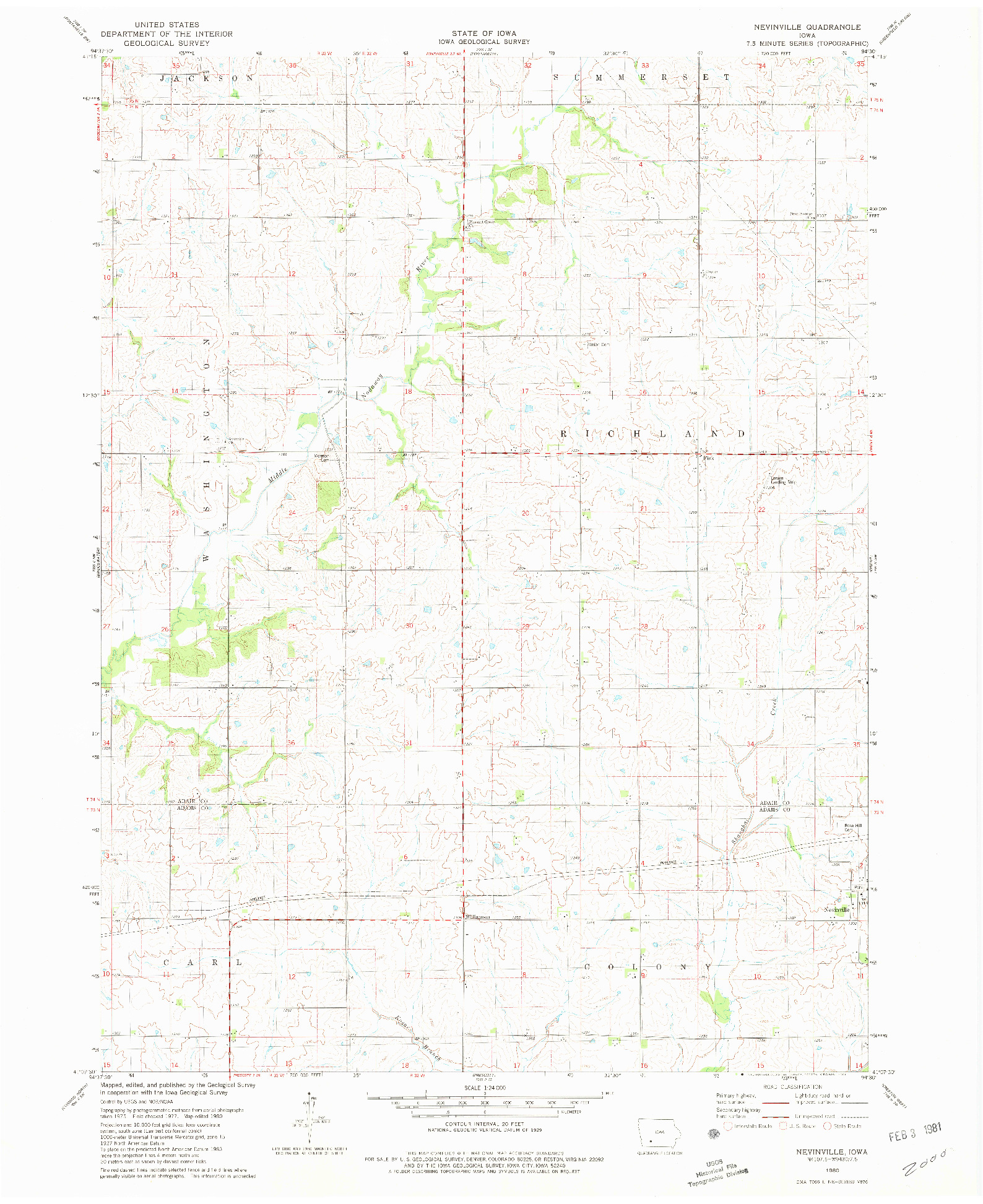 USGS 1:24000-SCALE QUADRANGLE FOR NEVINVILLE, IA 1980