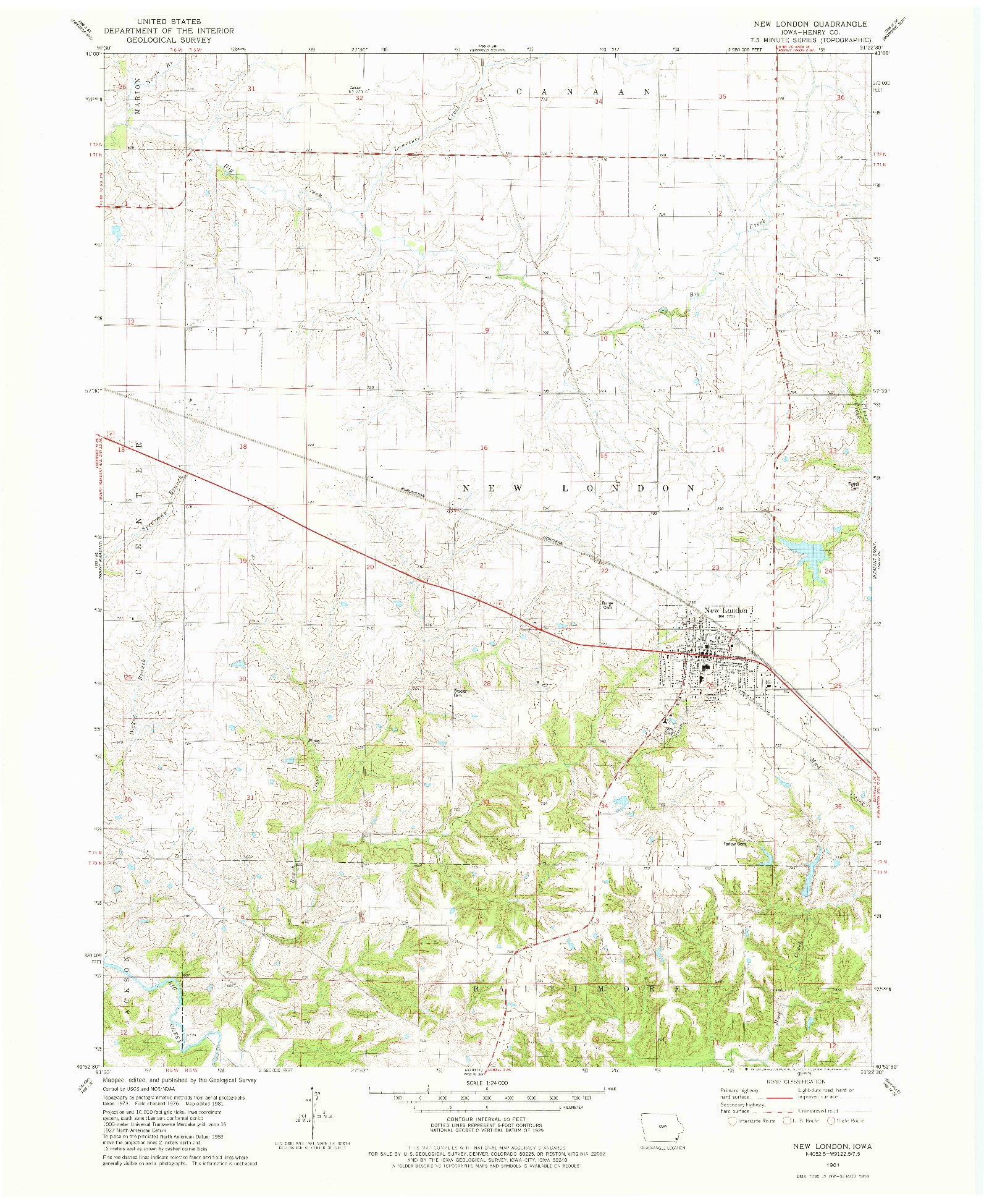 USGS 1:24000-SCALE QUADRANGLE FOR NEW LONDON, IA 1981