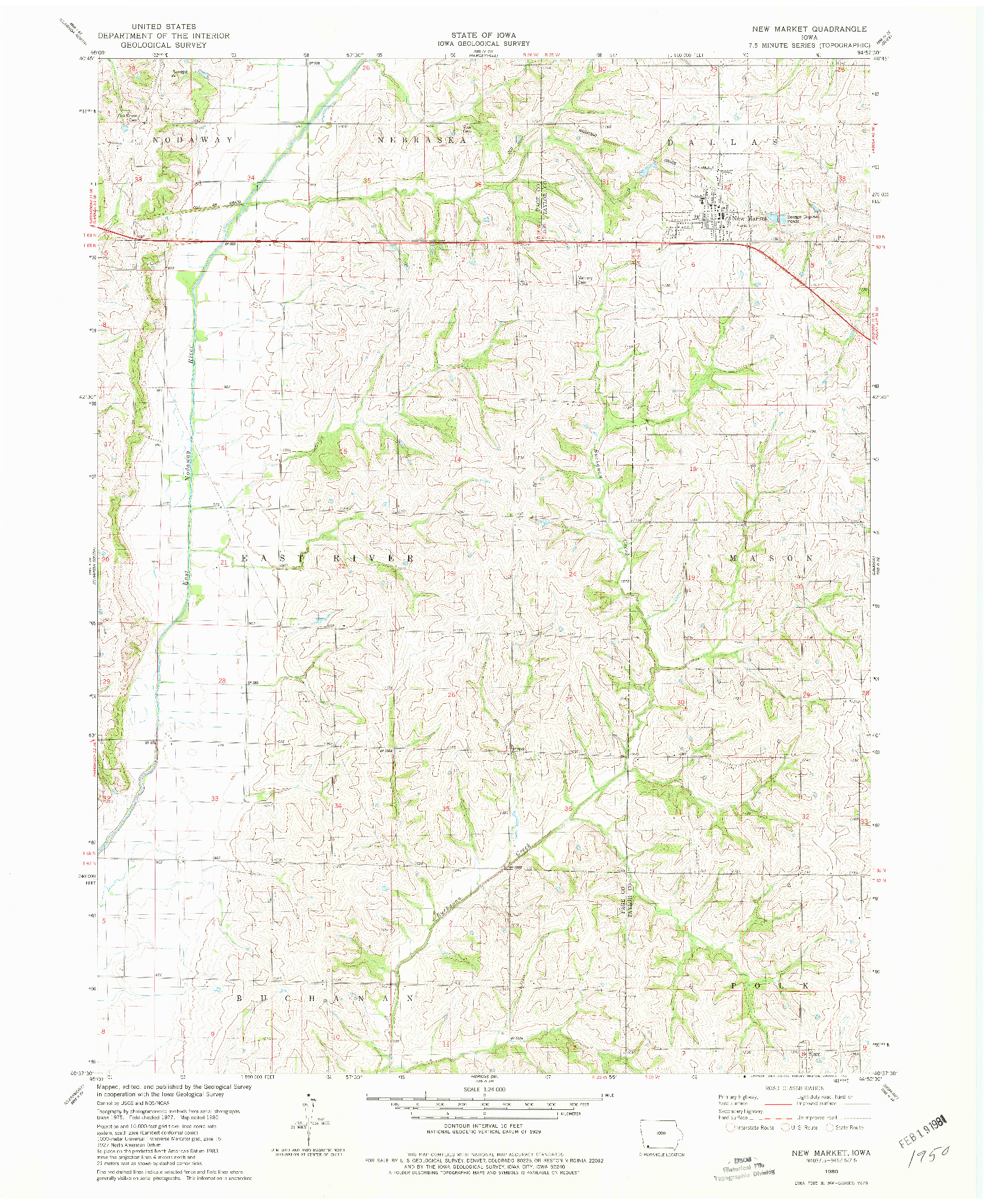 USGS 1:24000-SCALE QUADRANGLE FOR NEW MARKET, IA 1980