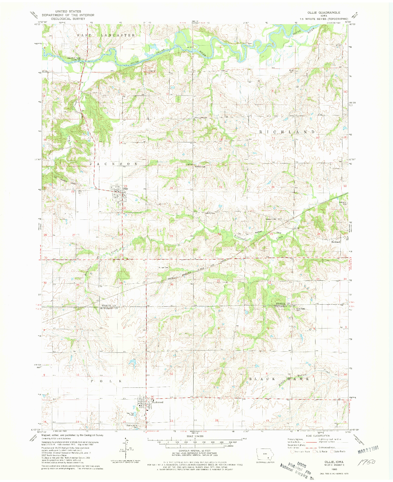 USGS 1:24000-SCALE QUADRANGLE FOR OLLIE, IA 1980