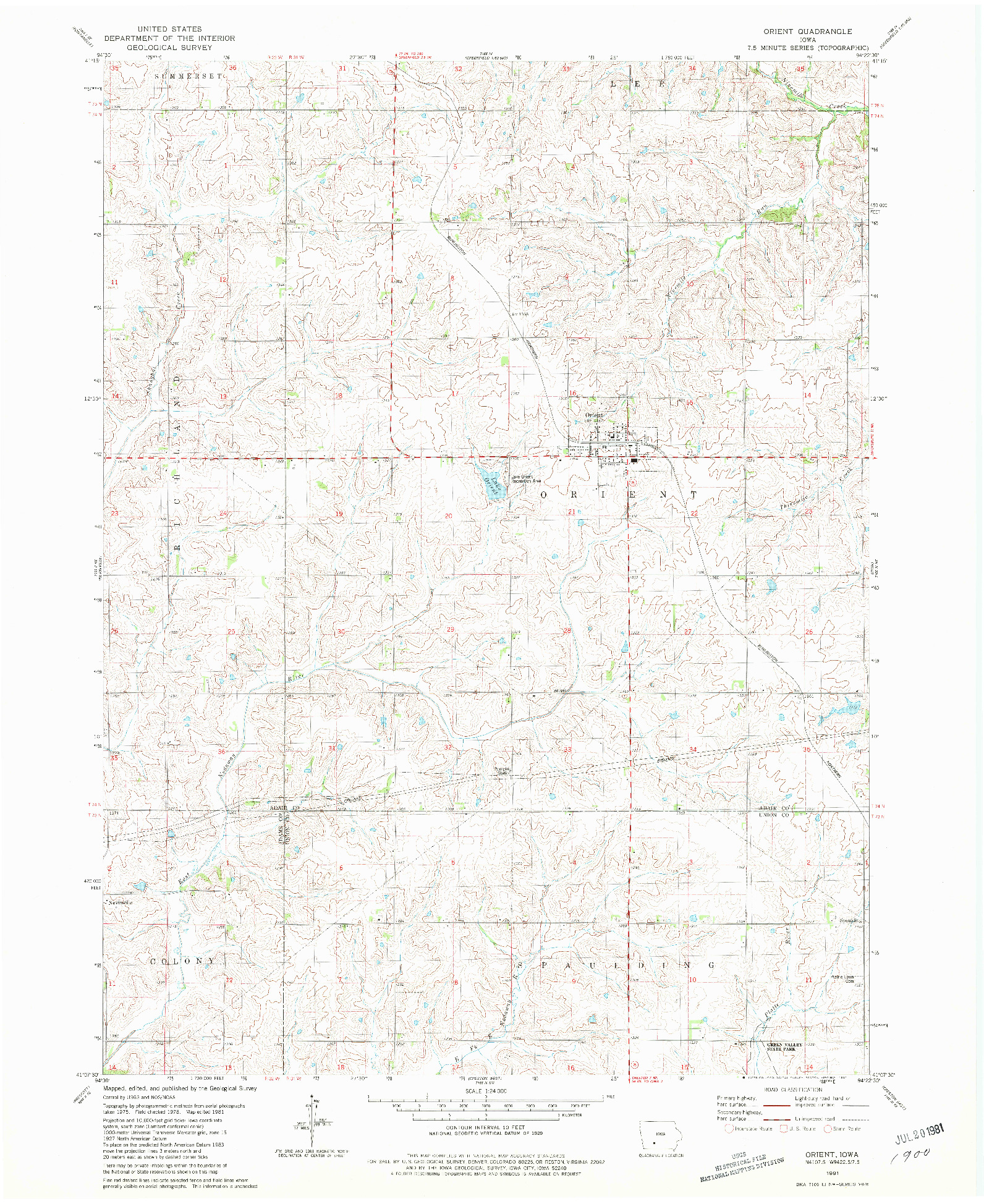 USGS 1:24000-SCALE QUADRANGLE FOR ORIENT, IA 1981