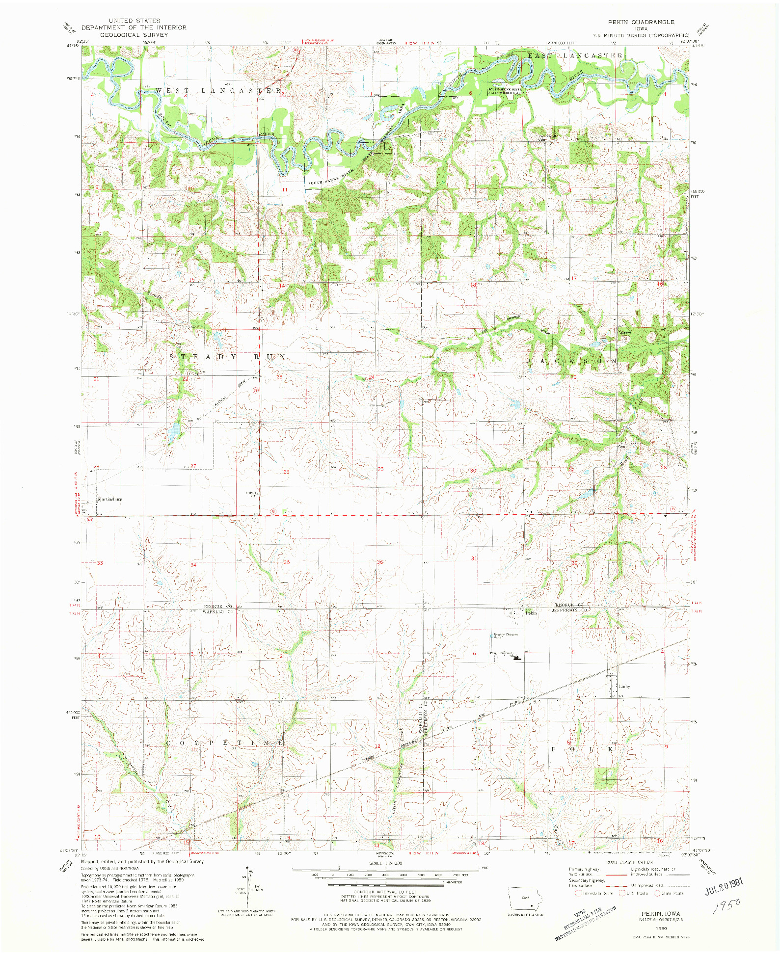 USGS 1:24000-SCALE QUADRANGLE FOR PEKIN, IA 1980