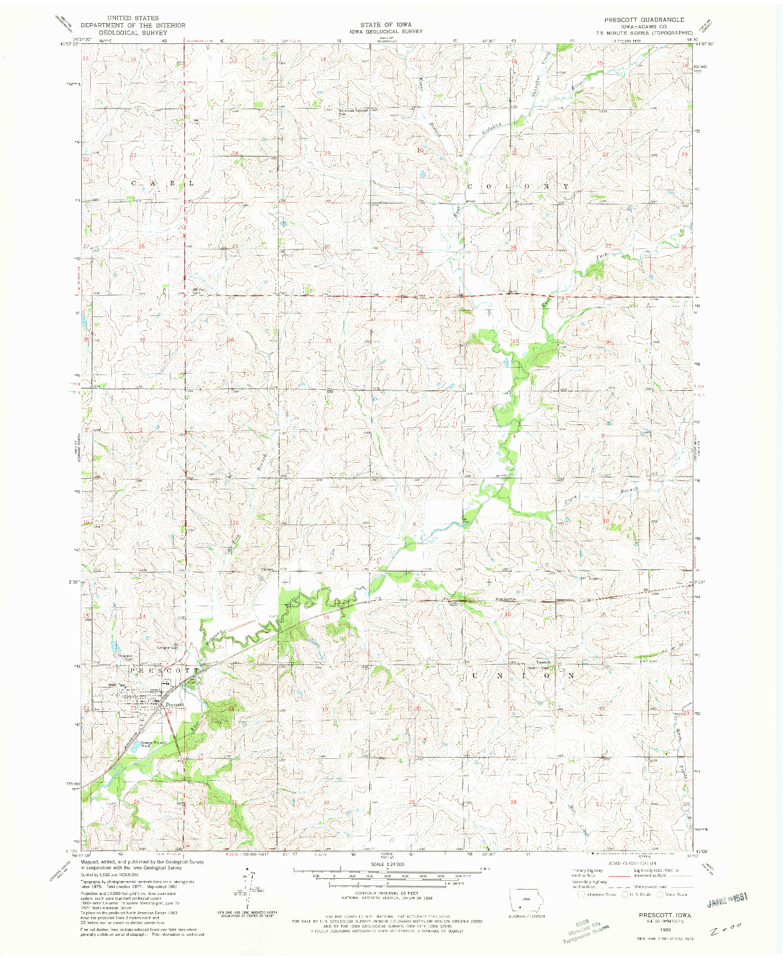 USGS 1:24000-SCALE QUADRANGLE FOR PRESCOTT, IA 1980