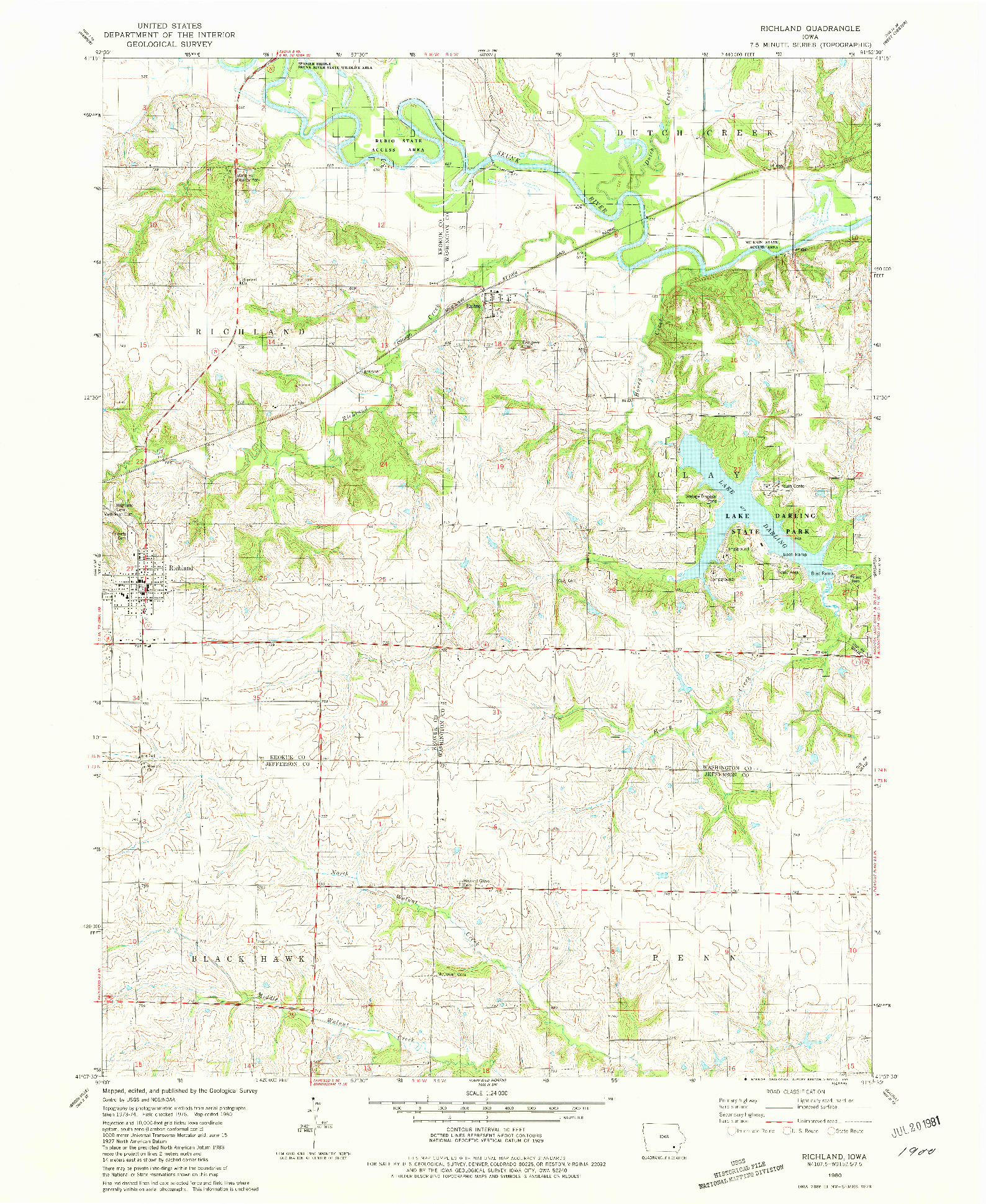 USGS 1:24000-SCALE QUADRANGLE FOR RICHLAND, IA 1980