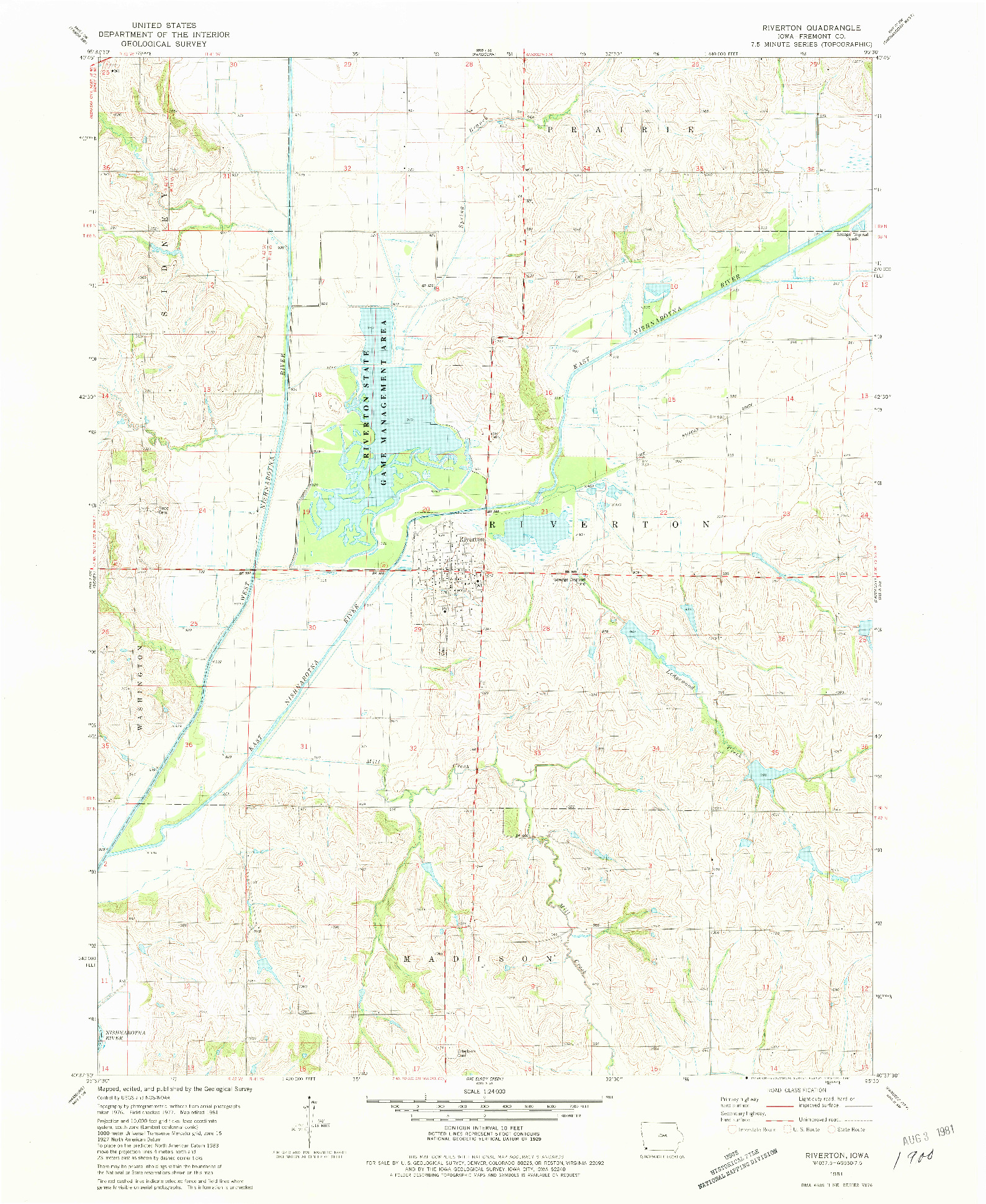 USGS 1:24000-SCALE QUADRANGLE FOR RIVERTON, IA 1981