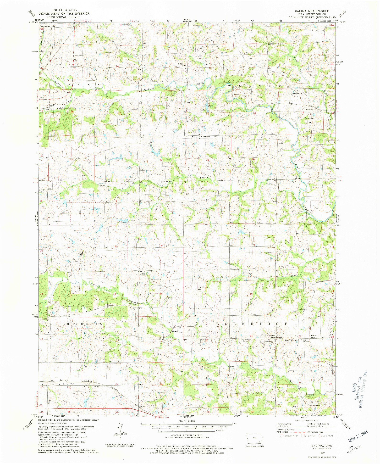 USGS 1:24000-SCALE QUADRANGLE FOR SALINA, IA 1980