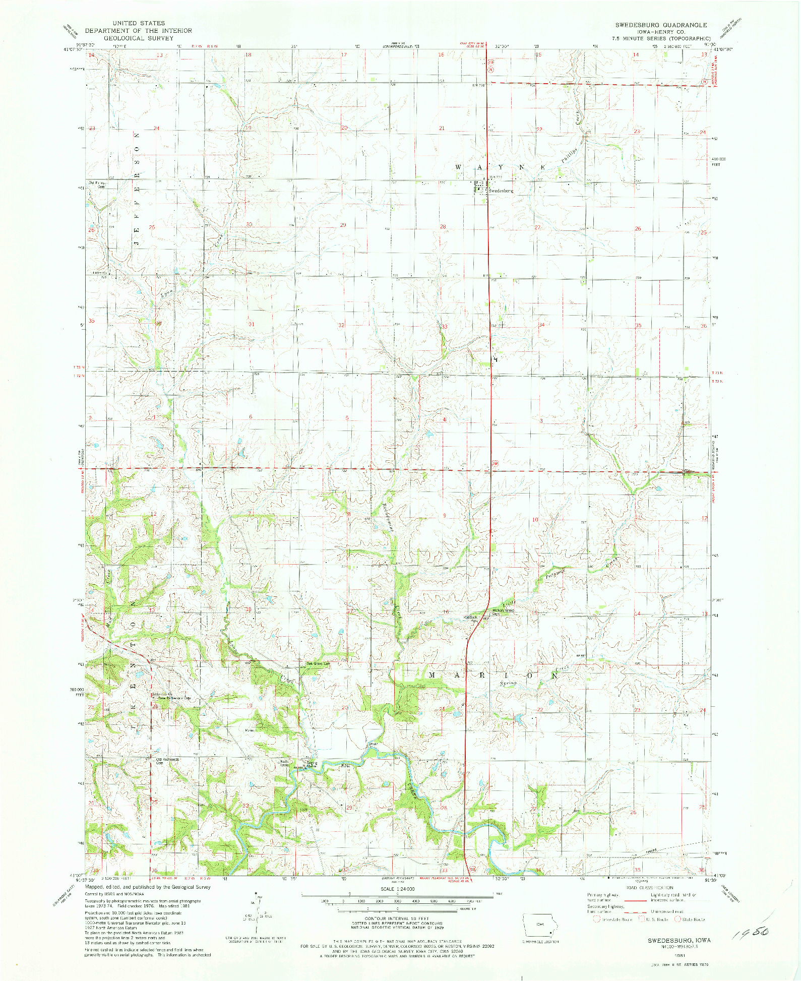 USGS 1:24000-SCALE QUADRANGLE FOR SWEDESBURG, IA 1981