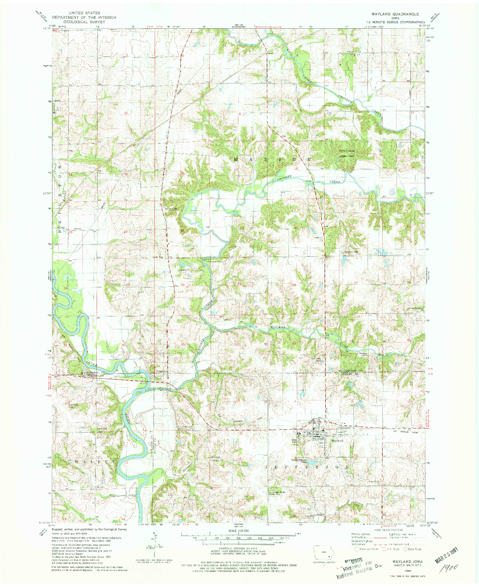 USGS 1:24000-SCALE QUADRANGLE FOR WAYLAND, IA 1980