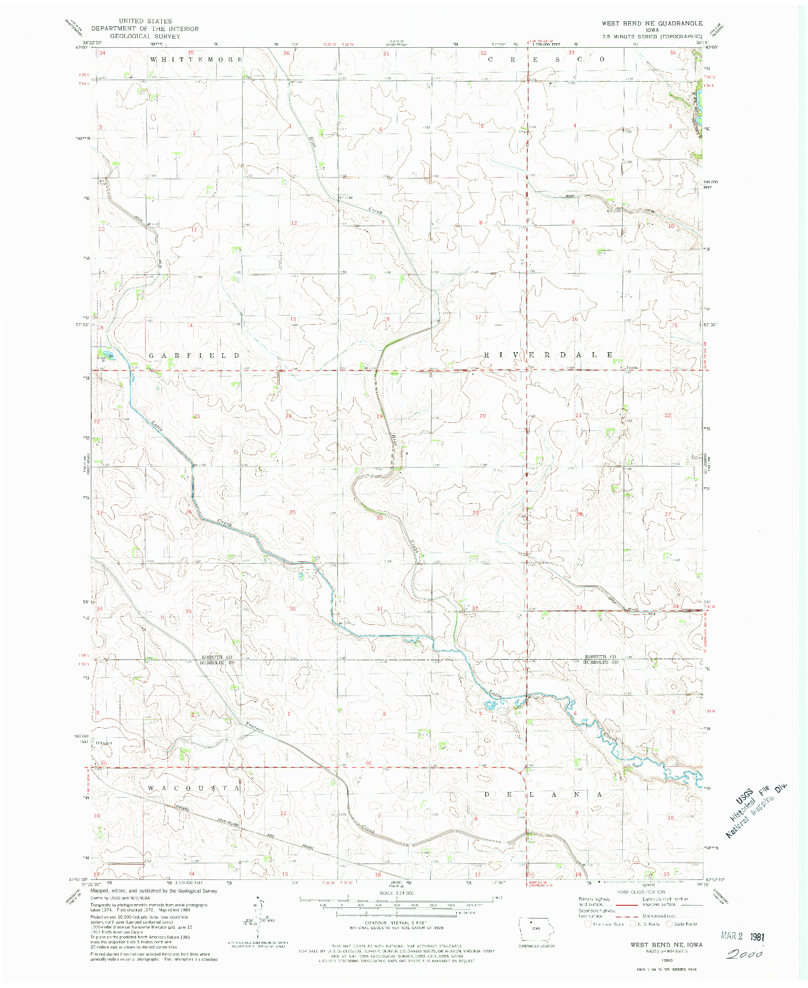 USGS 1:24000-SCALE QUADRANGLE FOR WEST BEND NE, IA 1980