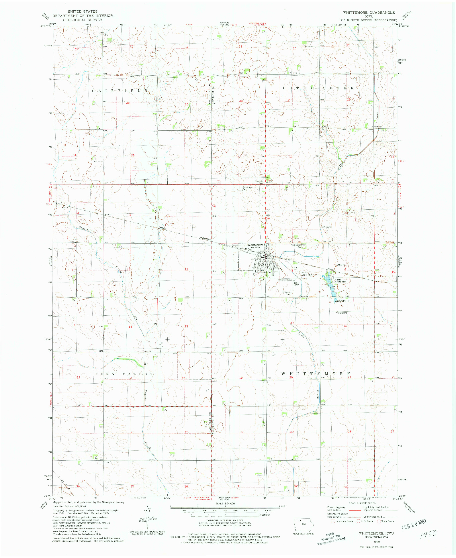 USGS 1:24000-SCALE QUADRANGLE FOR WHITTERMORE, IA 1980