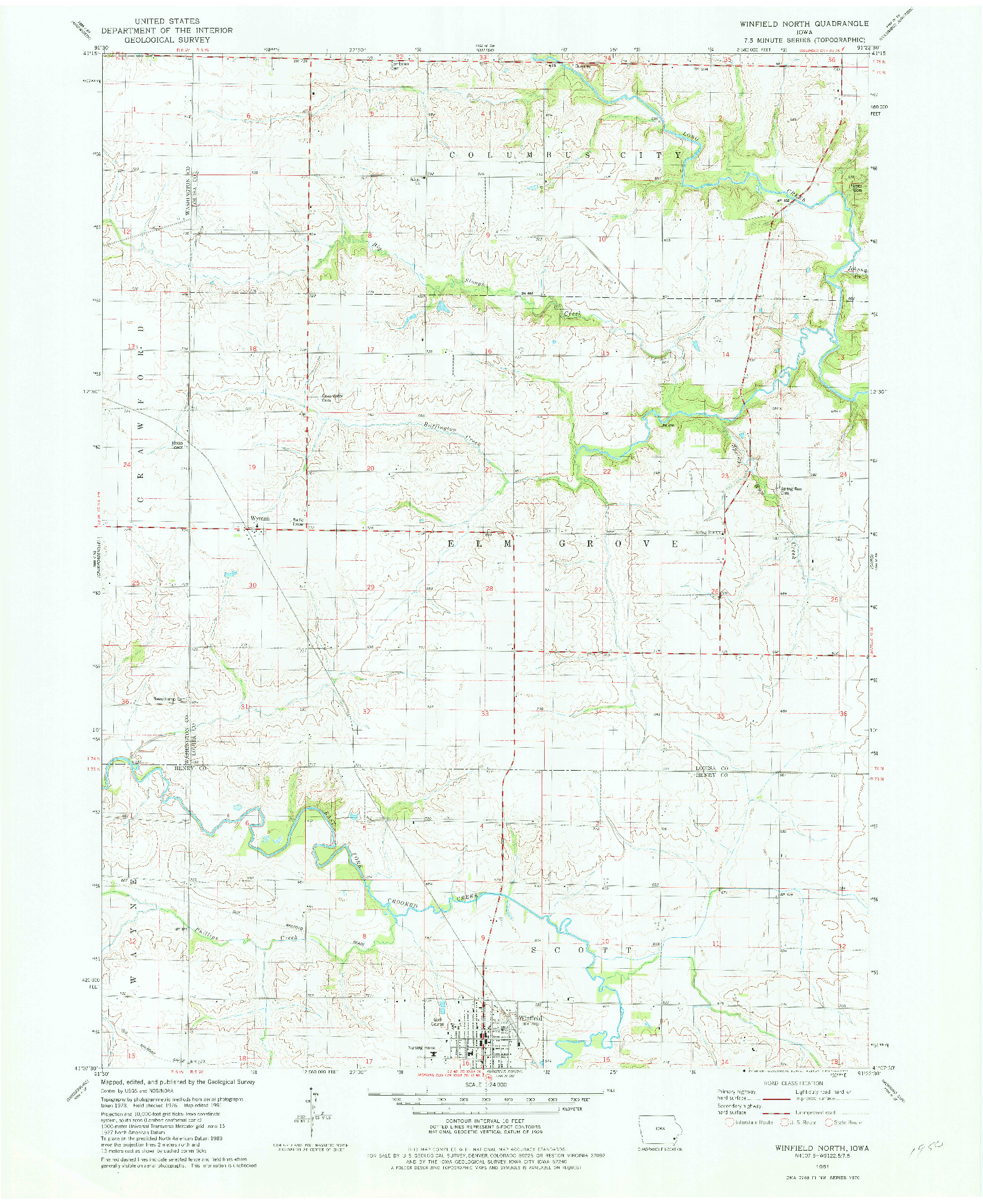 USGS 1:24000-SCALE QUADRANGLE FOR WINFIELD NORTH, IA 1981