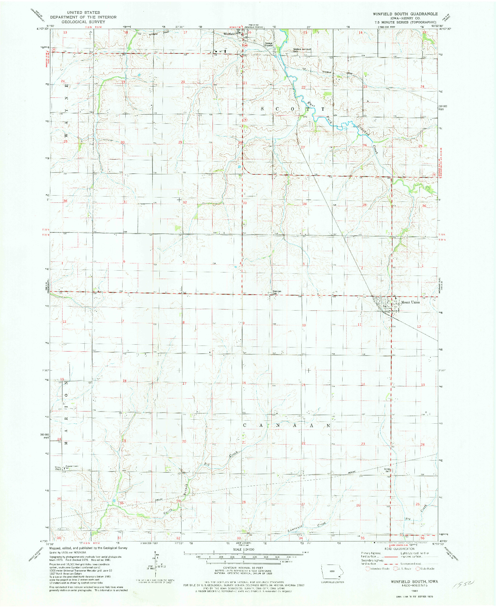 USGS 1:24000-SCALE QUADRANGLE FOR WINFIELD SOUTH, IA 1981