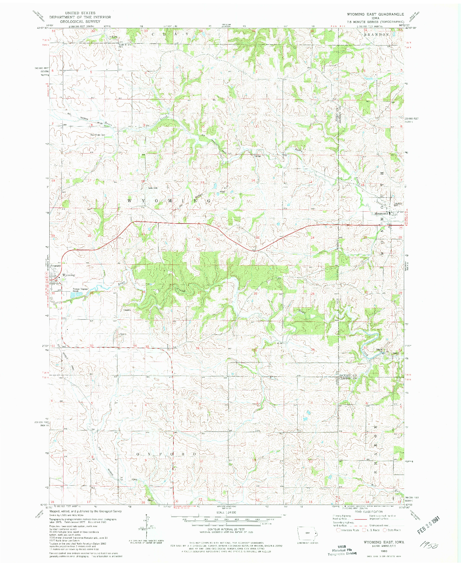 USGS 1:24000-SCALE QUADRANGLE FOR WYOMING EAST, IA 1980