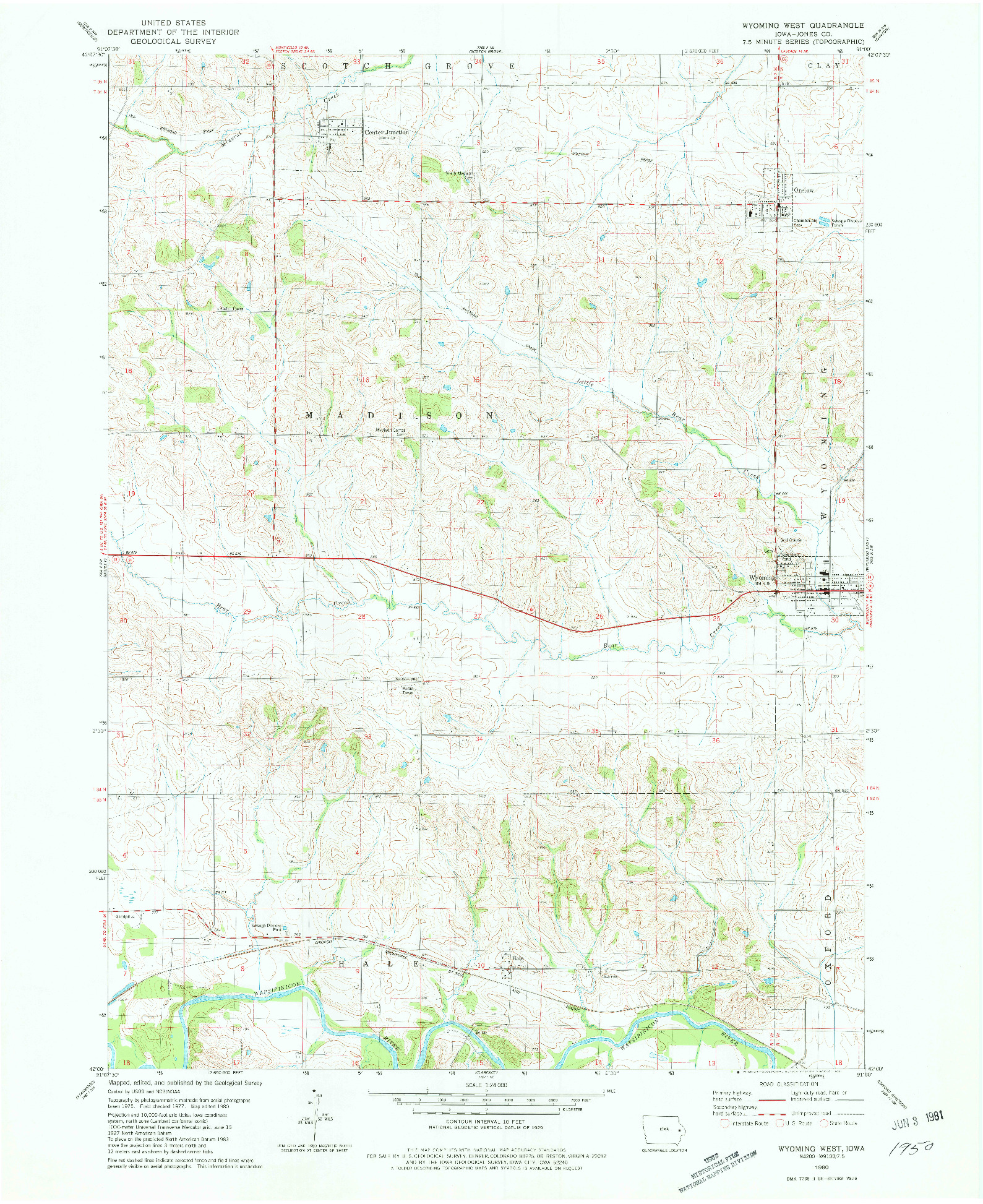 USGS 1:24000-SCALE QUADRANGLE FOR WYOMING WEST, IA 1980
