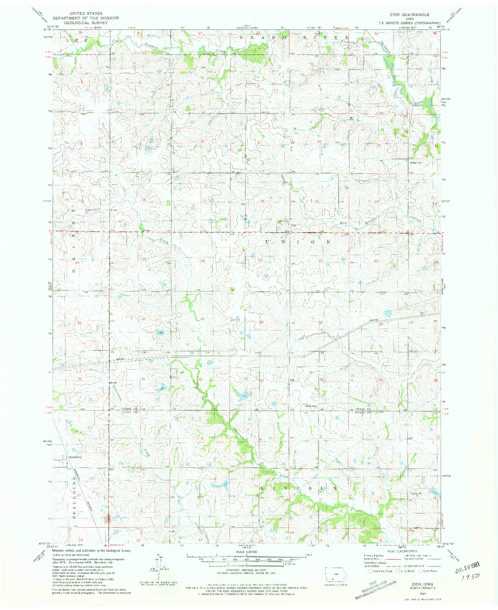 USGS 1:24000-SCALE QUADRANGLE FOR ZION, IA 1981